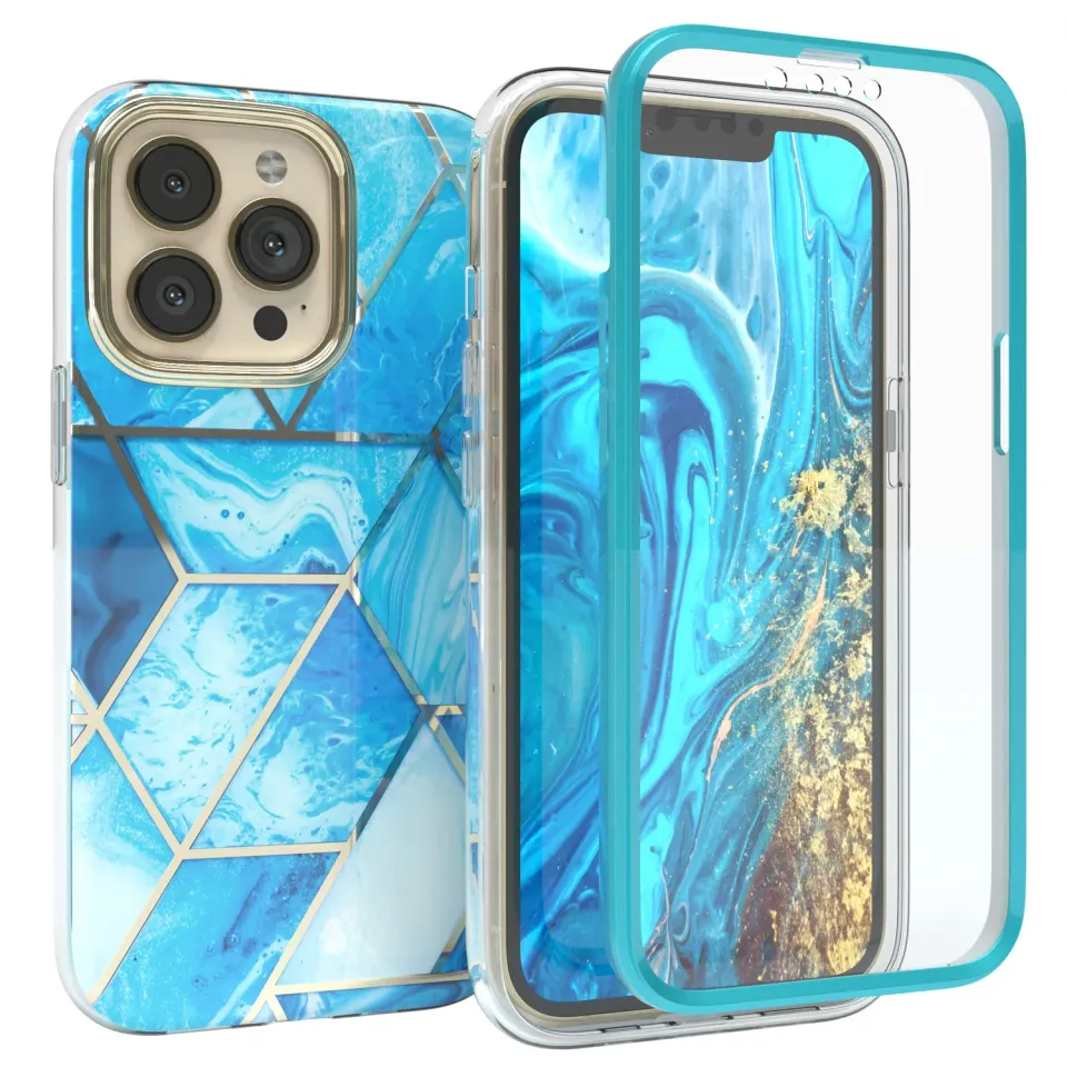 EAZY CASE 360 Grad iPhone 13 Pro Handyhülle Blau Displayschutz