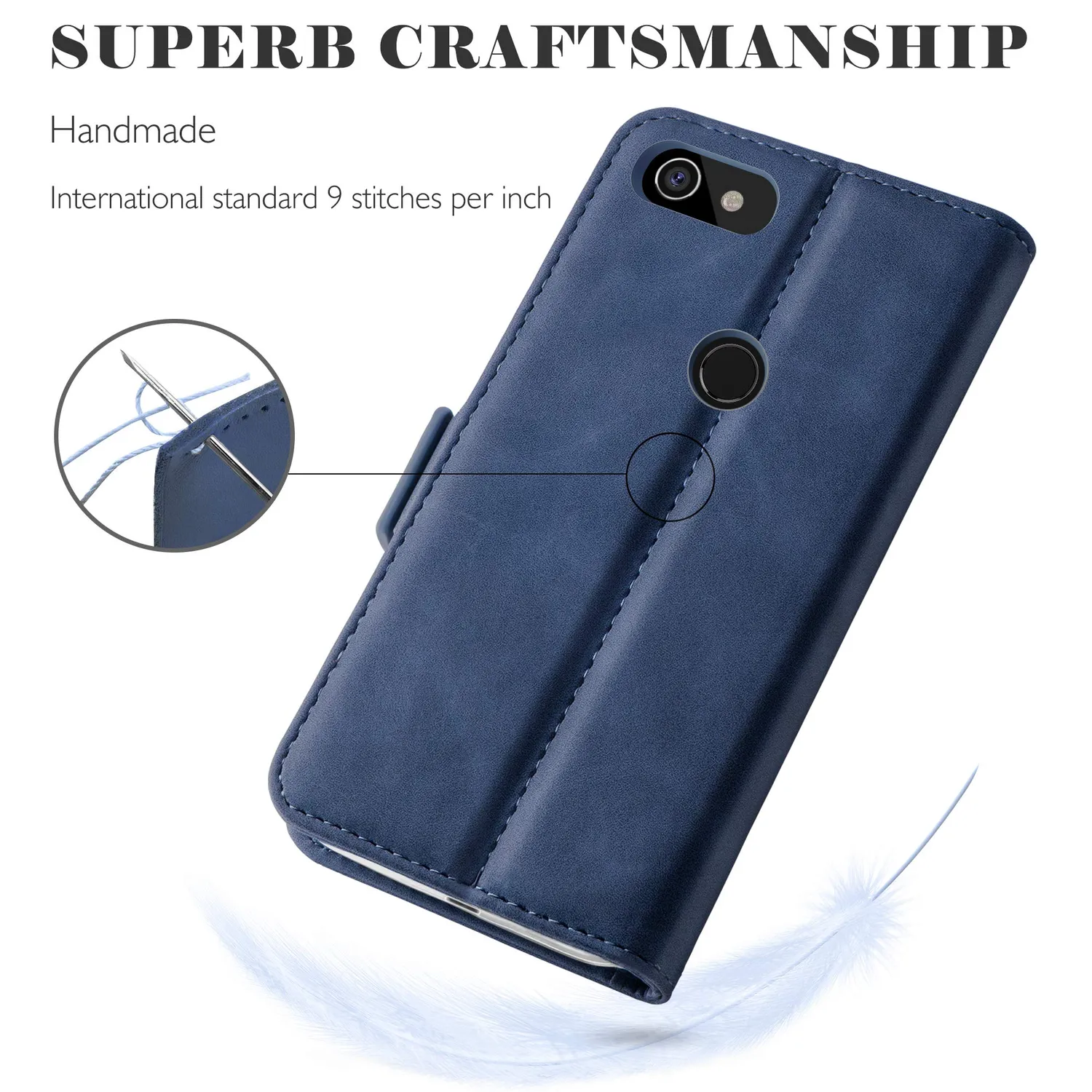 YATWIN Google Pixel 3A Klapphülle Blau Leder mit Glas