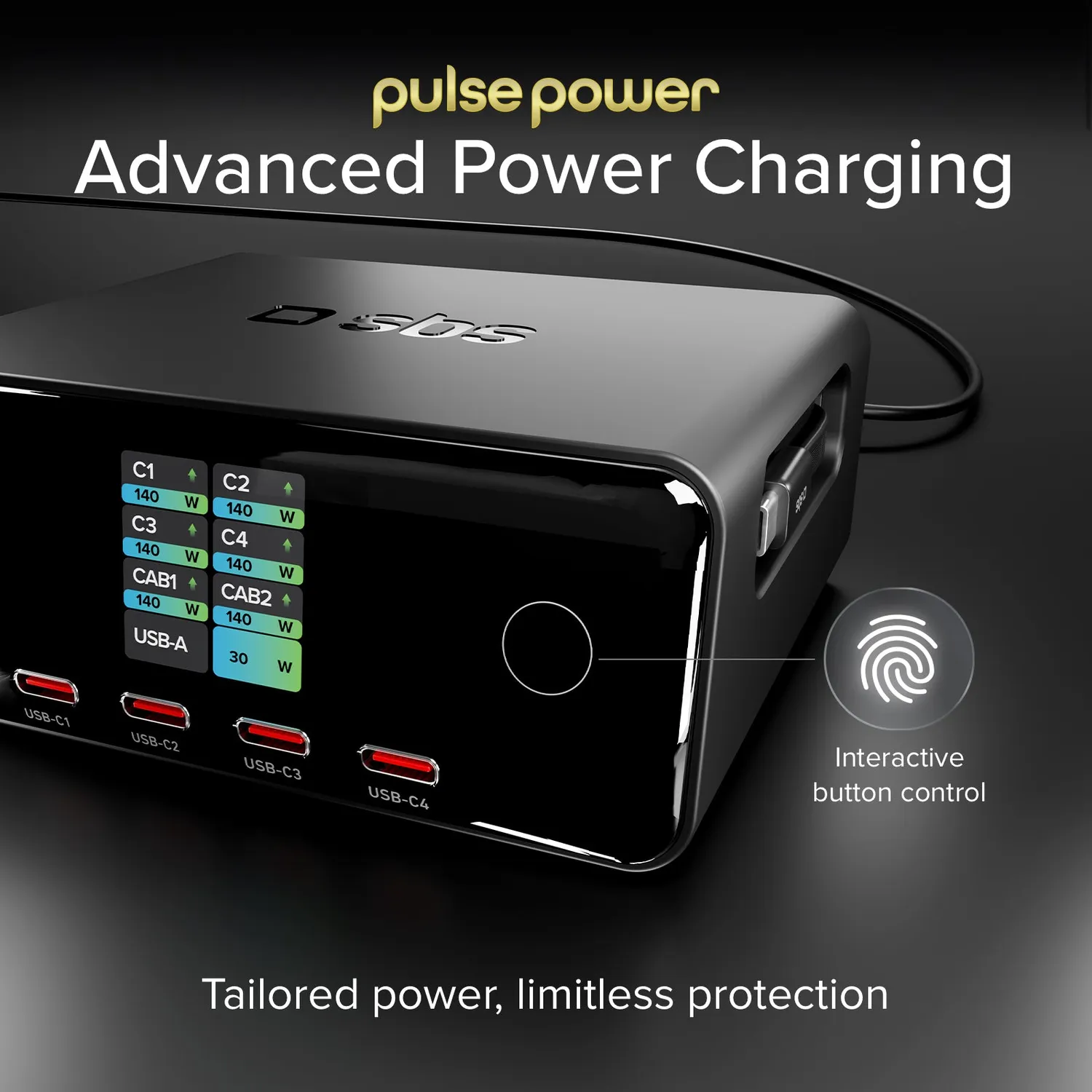 SBS Pulse Power Ladestation 140W GaN TFT Retraktilkabel
