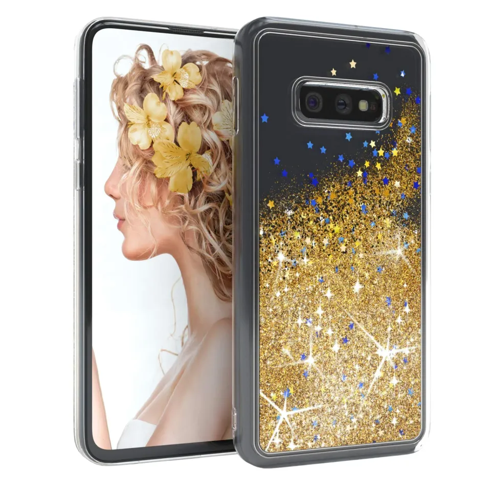 EAZY CASE Liquid Galaxy S10e Handyhülle Gold Glitzer