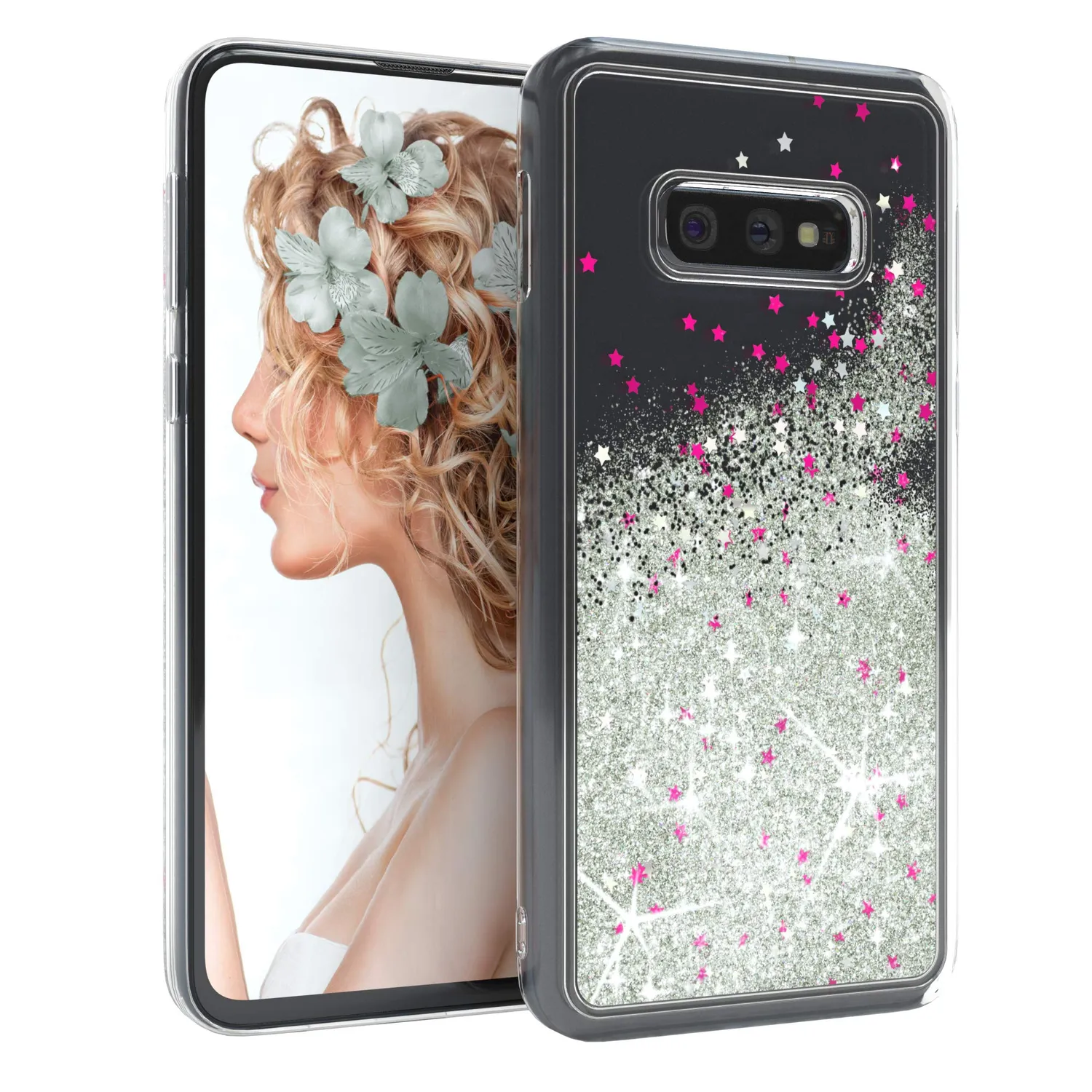 EAZY CASE Liquid Galaxy S10e Handyhülle Gold Glitzer