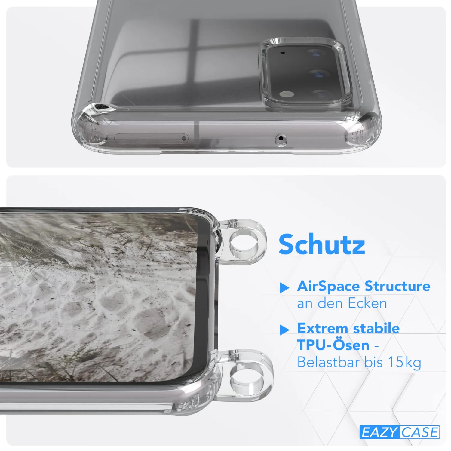 EAZY CASE Galaxy S20 Handykette Transparent Taupe Grau Band