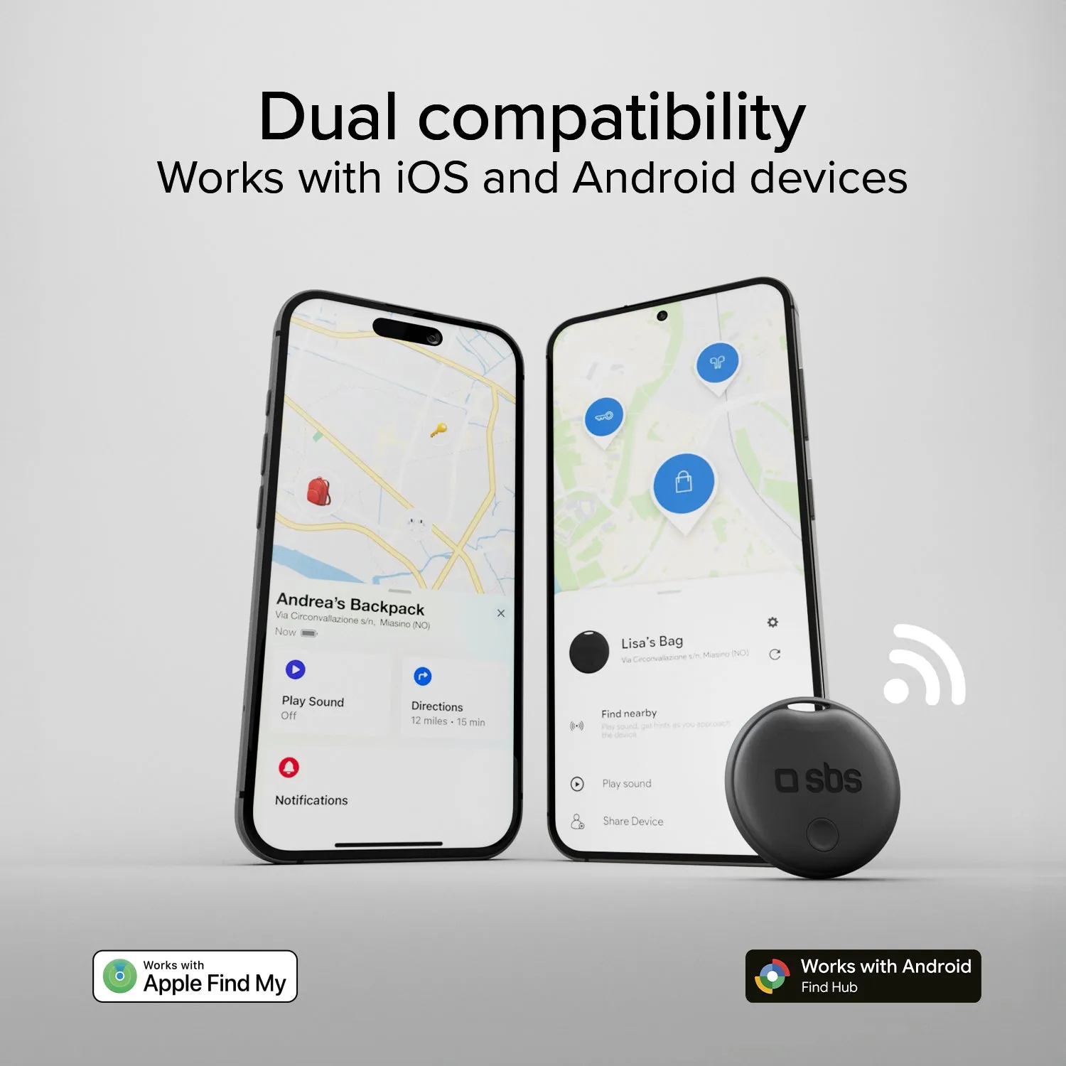 SBS Wireless Tracker Apple Find My Google Schwarz