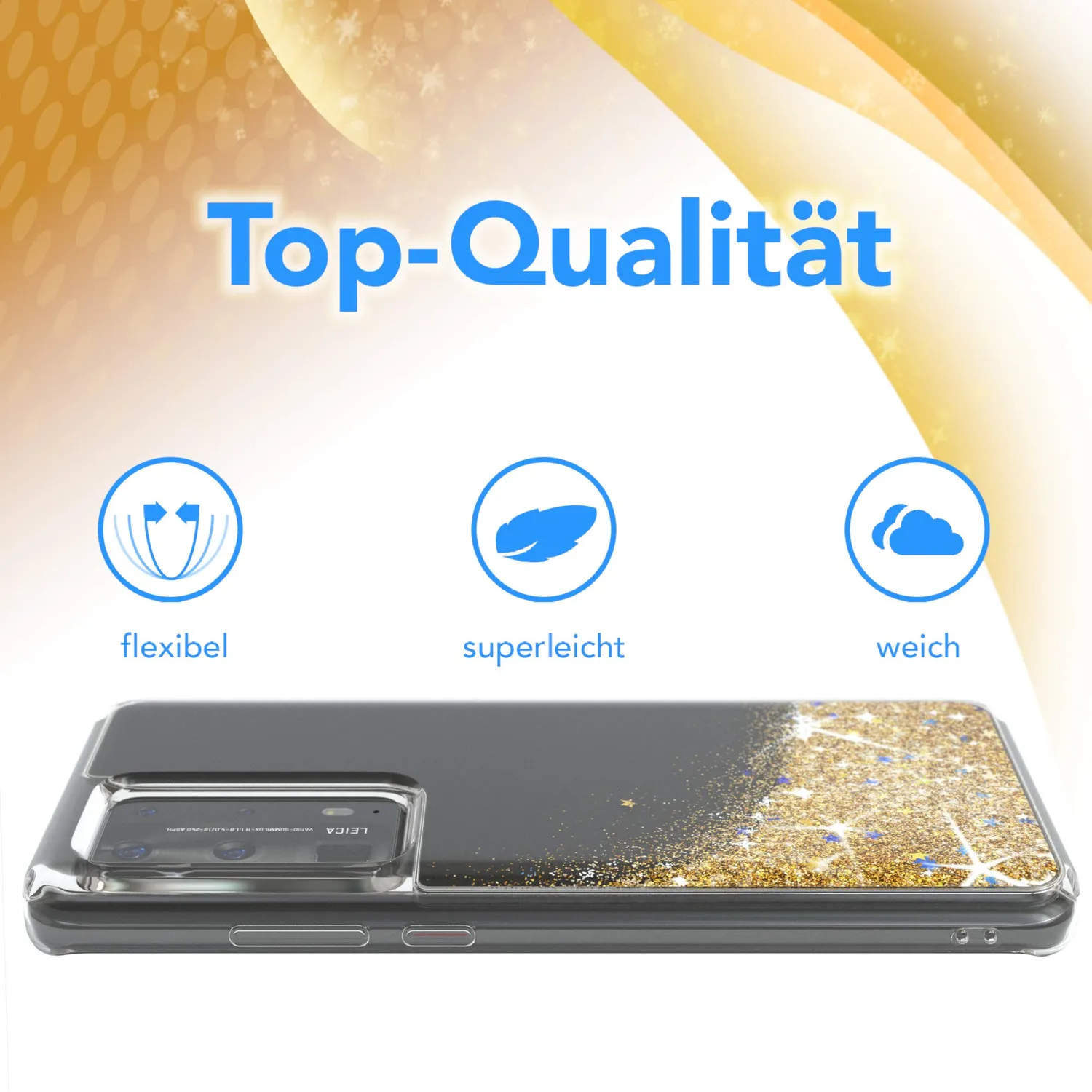 EAZY CASE Huawei P40 Pro Plus Glitzerhülle Blau Liquid