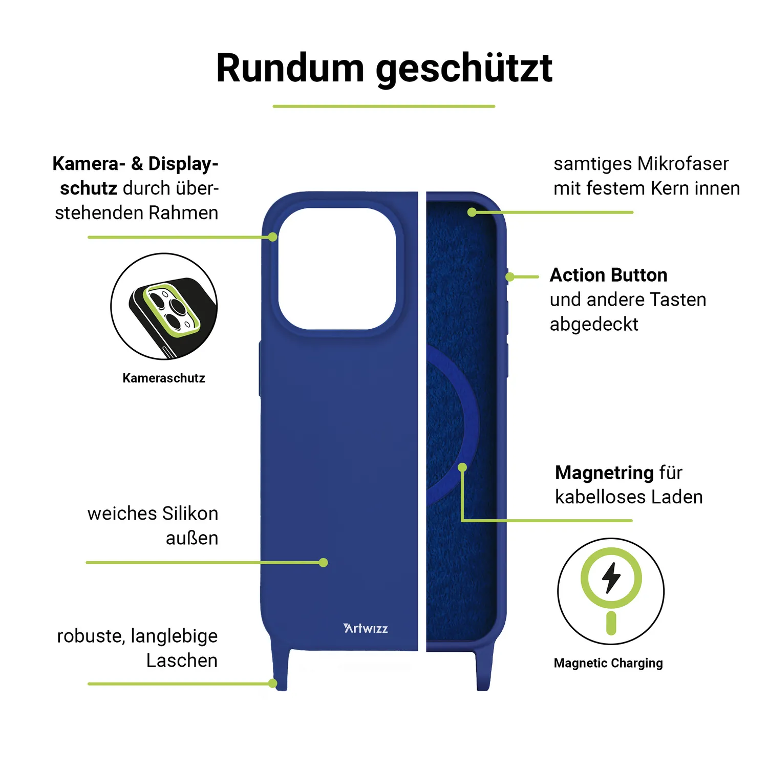 Artwizz HangOn Case Silicone +CHARGE iPhone 15 Pro Handyhülle mit Kette