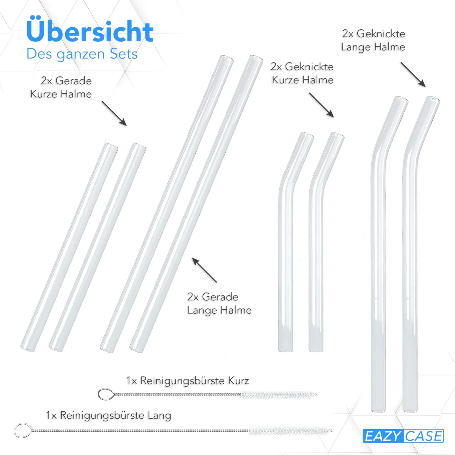EAZY CASE Glas-Strohhalme 8er Set mit Bürsten