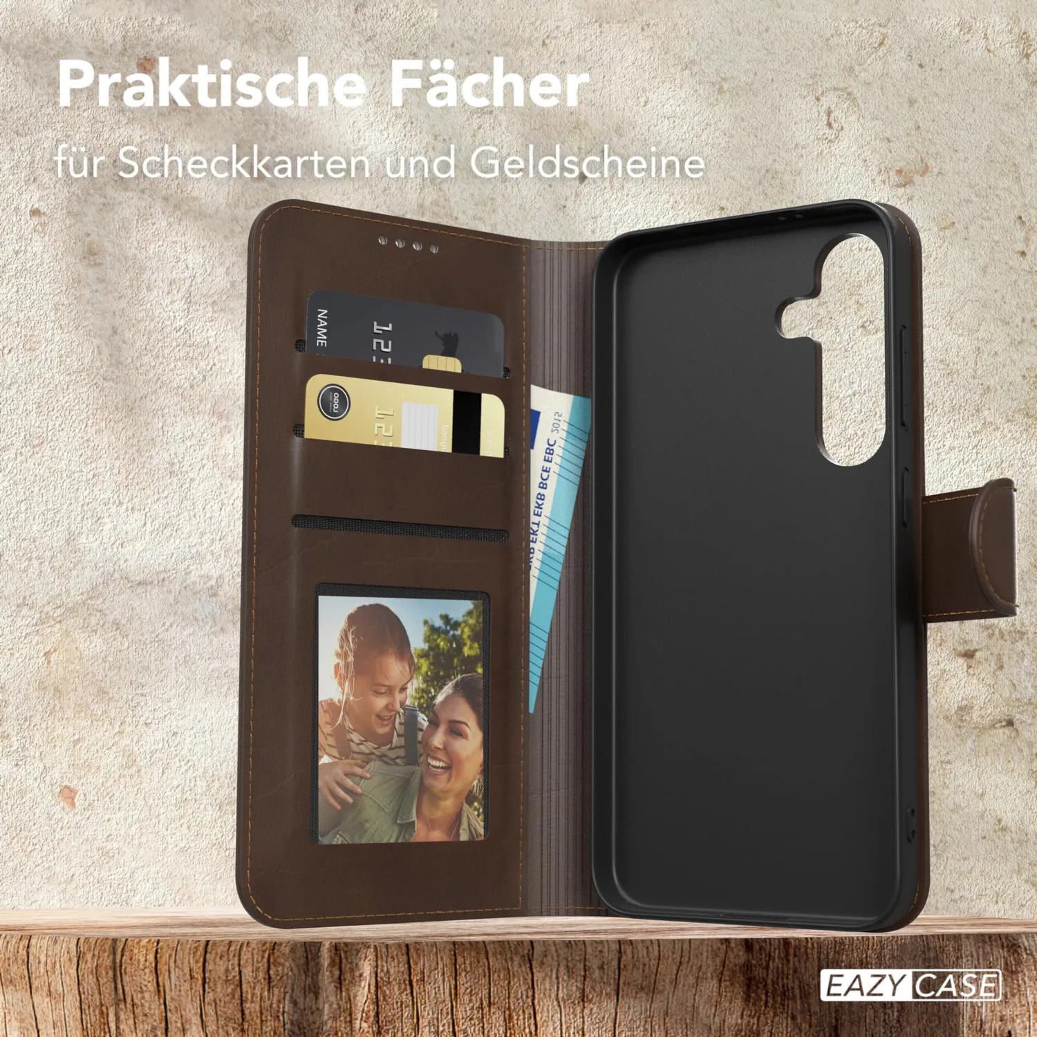 EAZY CASE Galaxy S24 Klapphülle Braun Leder