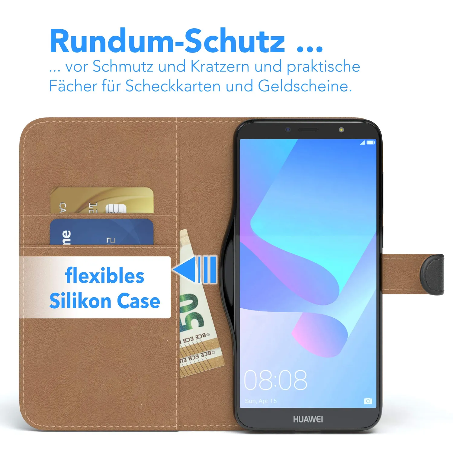EAZY CASE Book Huawei Y6 2018 Klapphülle Schwarz Kartenfach