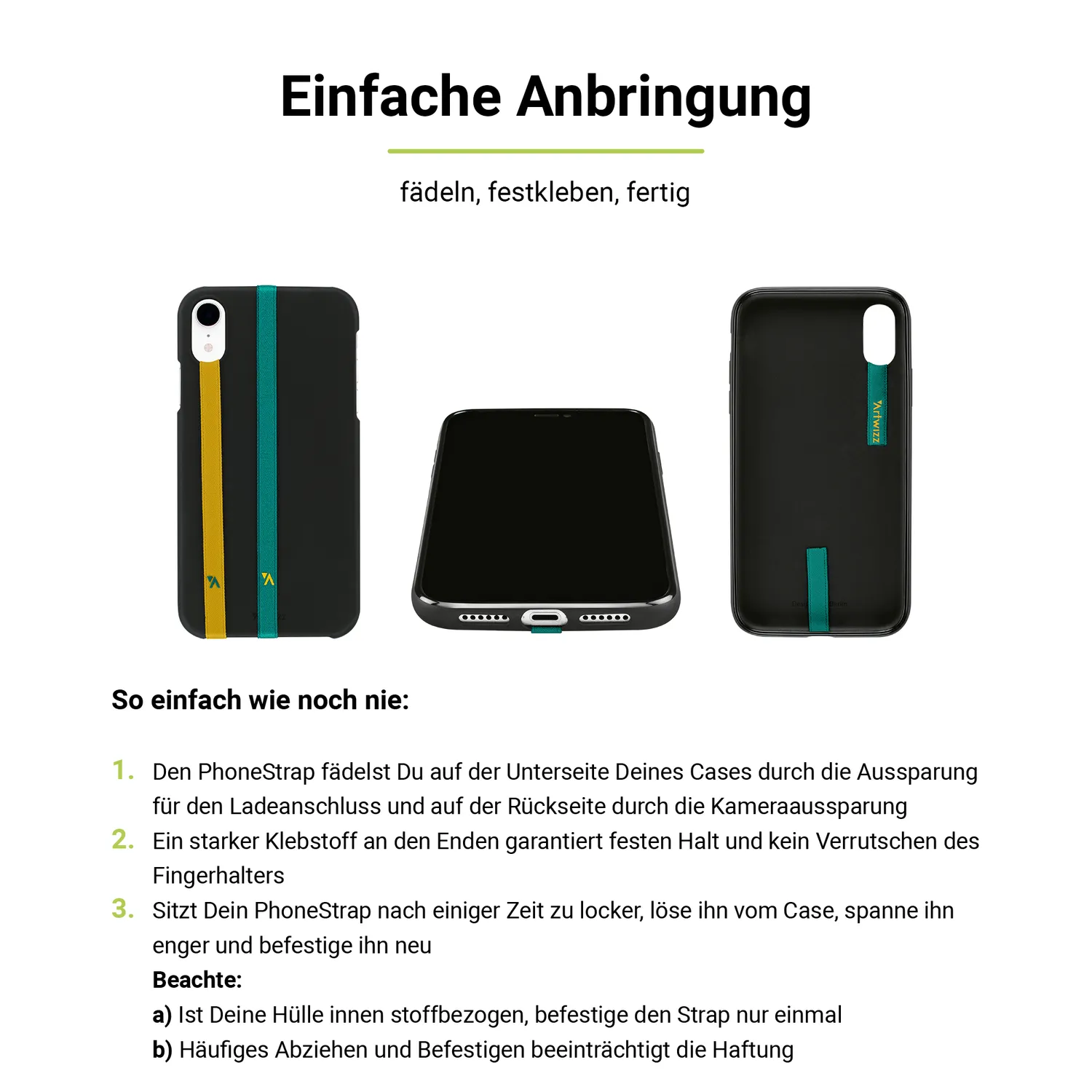 Artwizz PhoneStrap Handy-Schlaufe selbstklebend 2er-Set schwarz