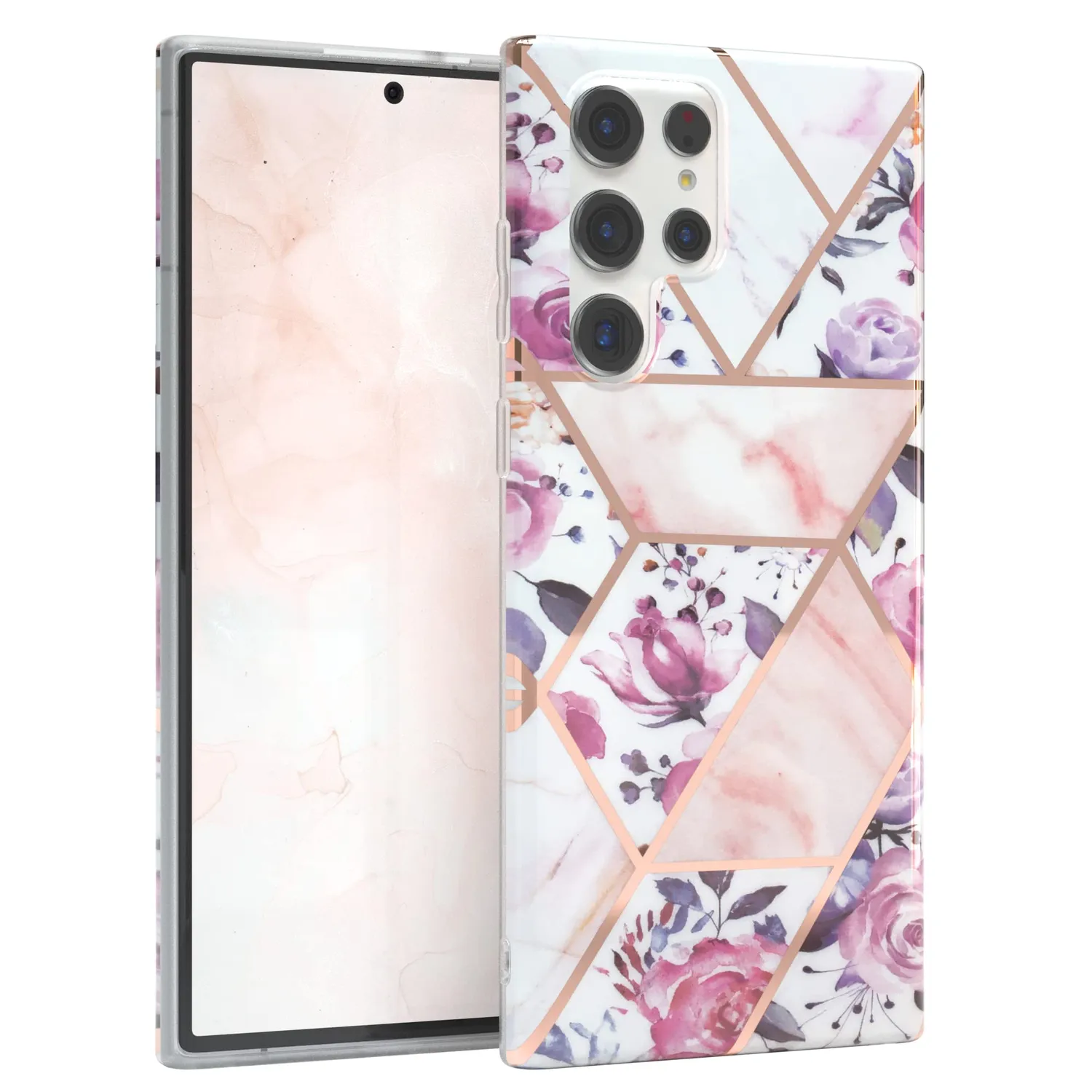 EAZY CASE Galaxy S22 Ultra Silikonhülle Geometrie Rosa Braun