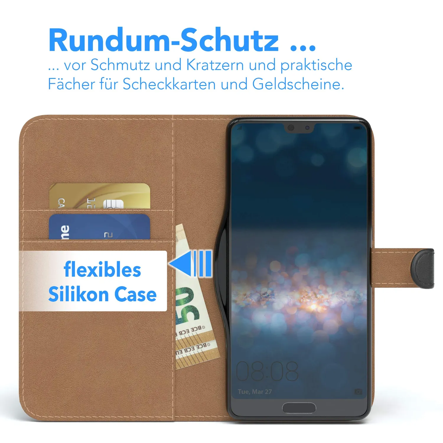 EAZY CASE Huawei P20 Klapphülle Schwarz Book mit Kartenfach