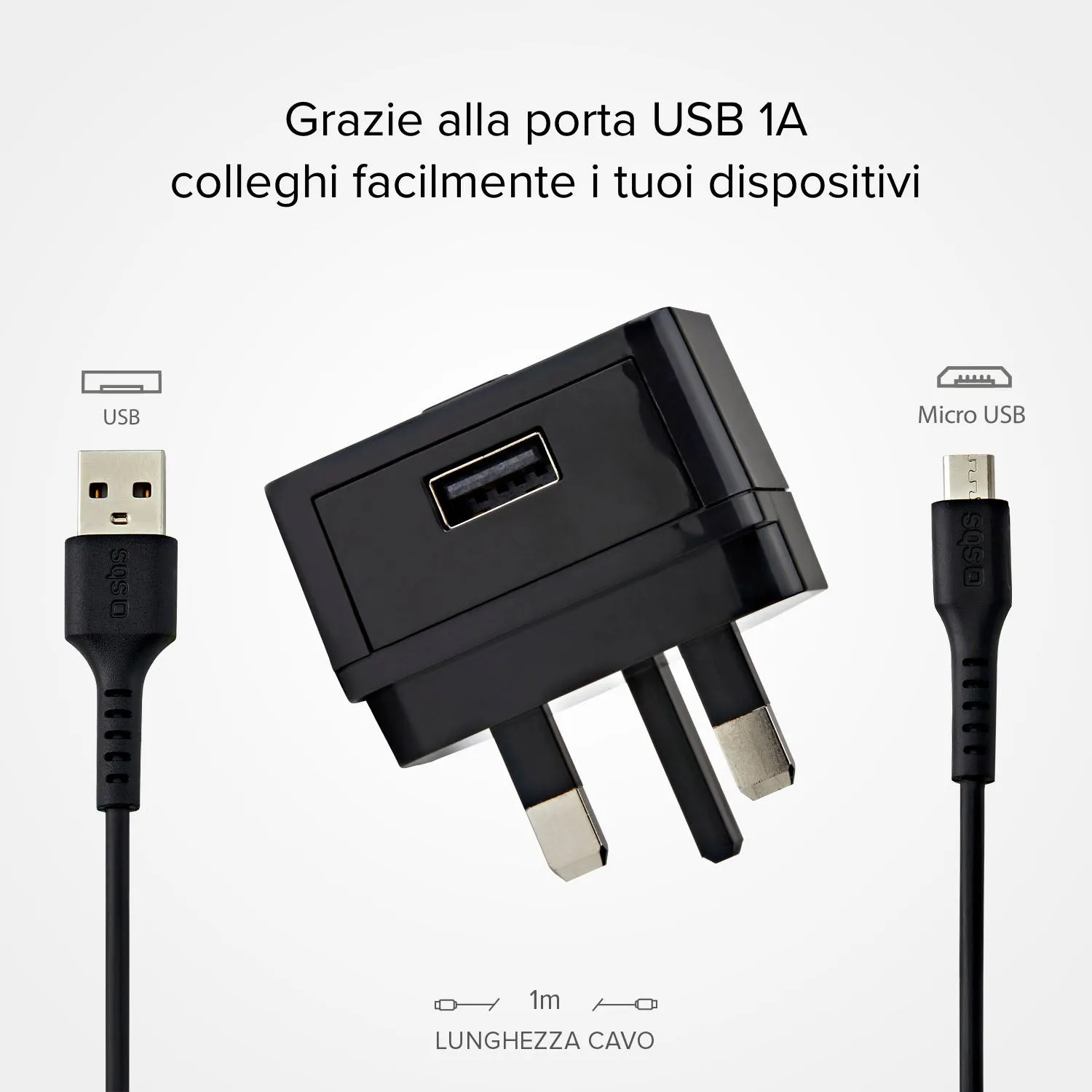 SBS UK Ladegerät 5W USB + Micro-USB Kabel 1m Set