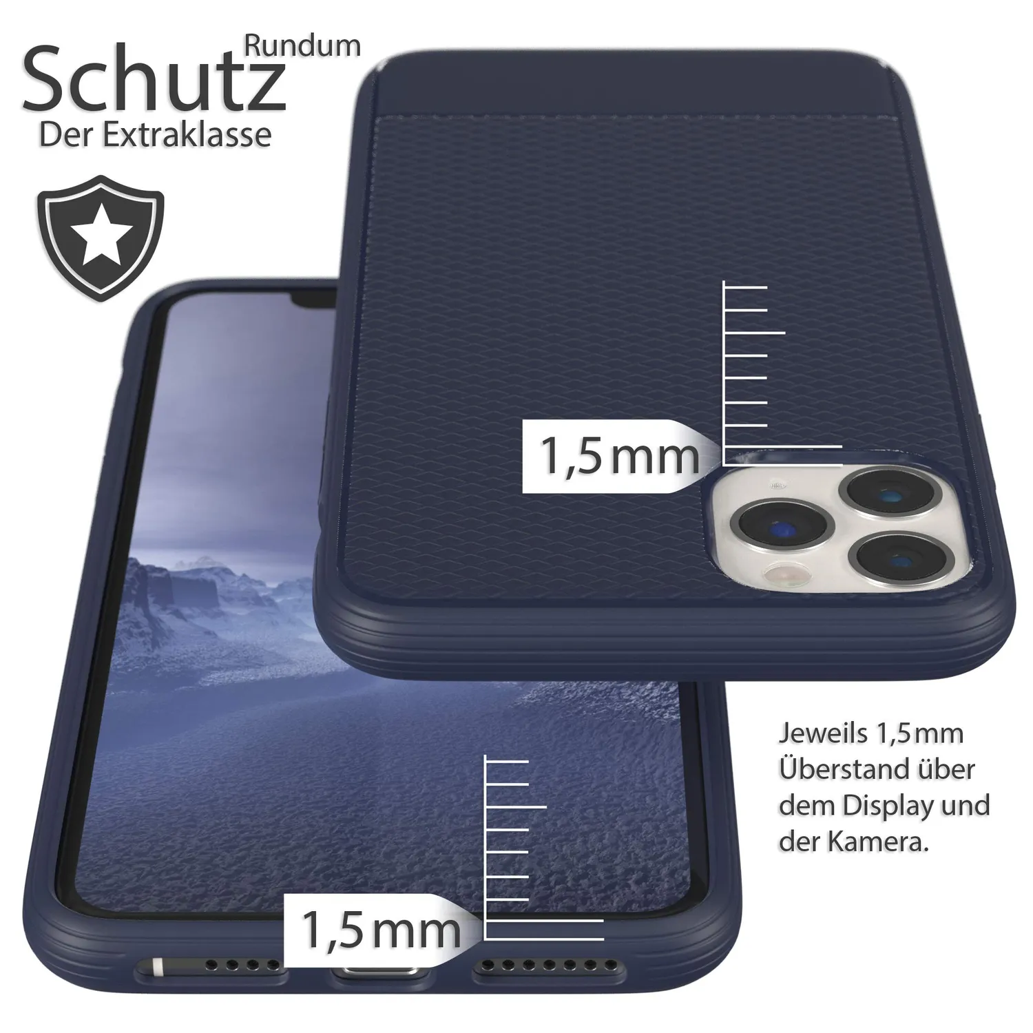 EAZY CASE iPhone 11 Pro Max Silikonhülle dunkelblau strukturiert