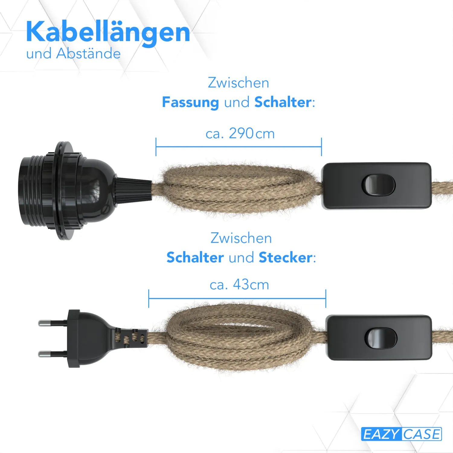 EAZY CASE Lampenfassung E27 Jute Braun mit Schalter Kabel