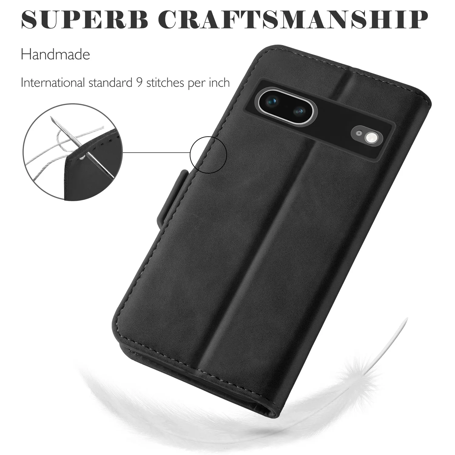 YATWIN Google Pixel 7 Klapphülle Leder Schwarz mit Kartenfach