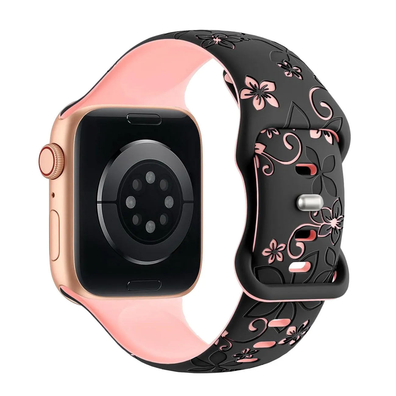 arktisband Bloom Apple Watch Silikonarmband Schwarz-Rosa 38-42mm