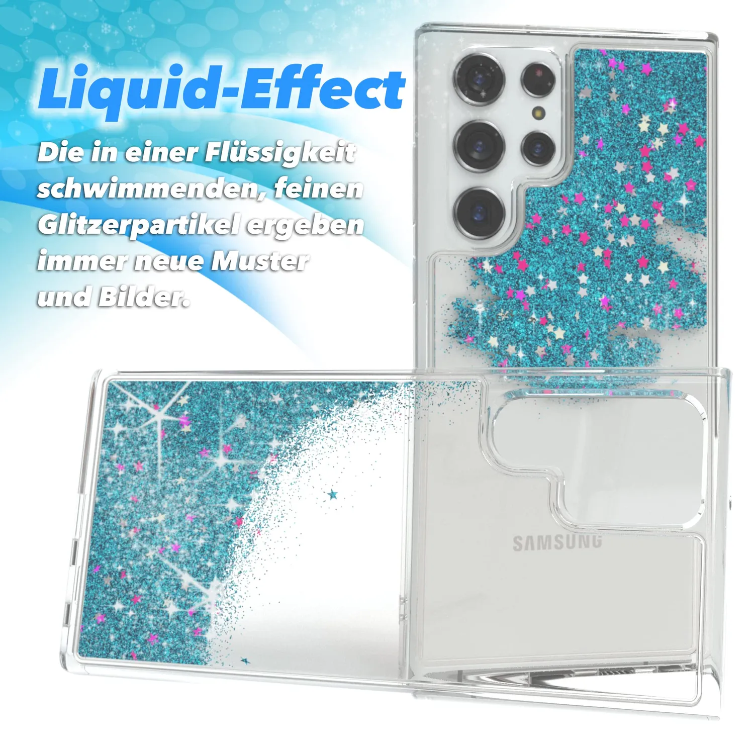 EAZY CASE Galaxy S22 Ultra Glitzer Handyhülle Liquid-Blau