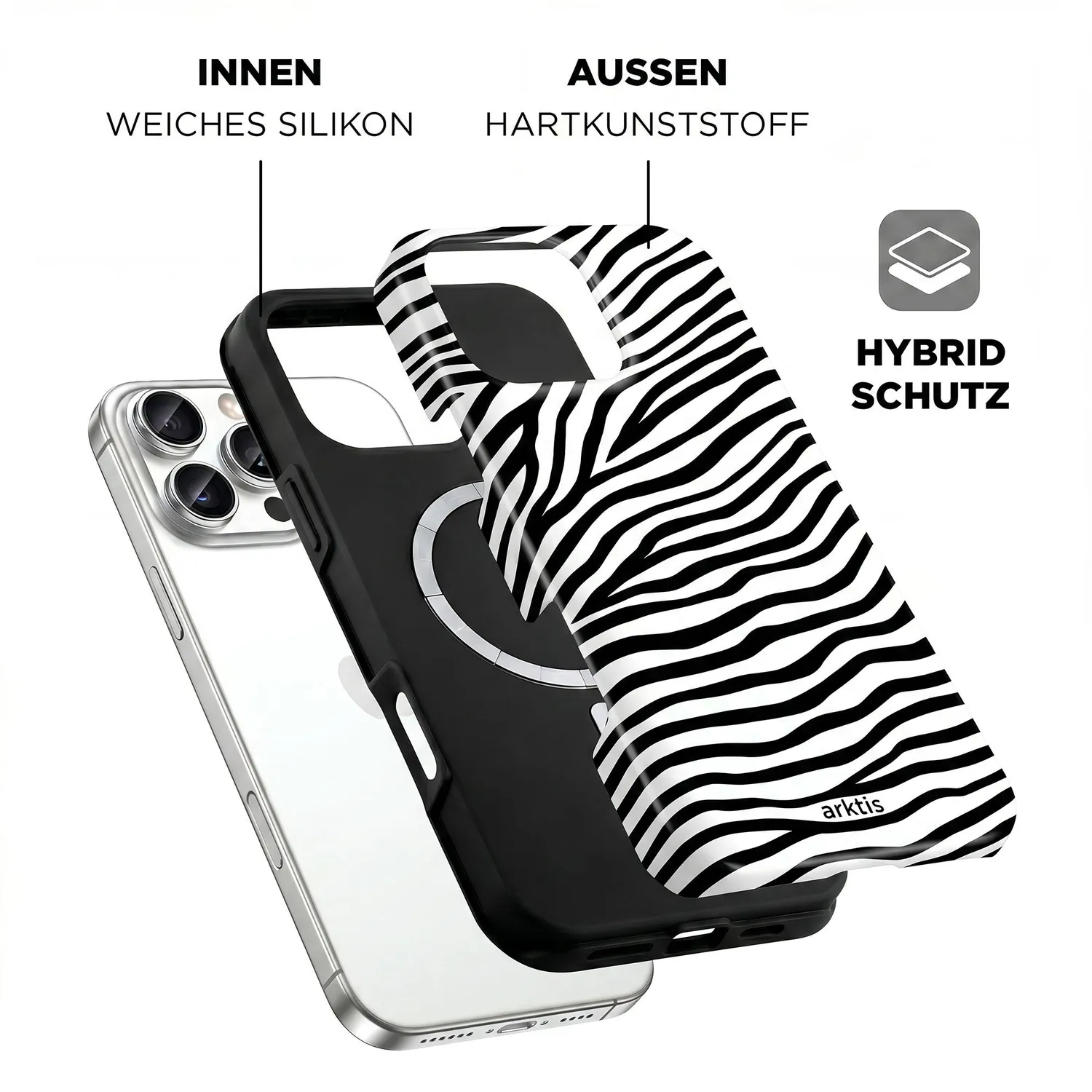 arktis iPhone 16 Pro Max Hülle Zebra MagSafe