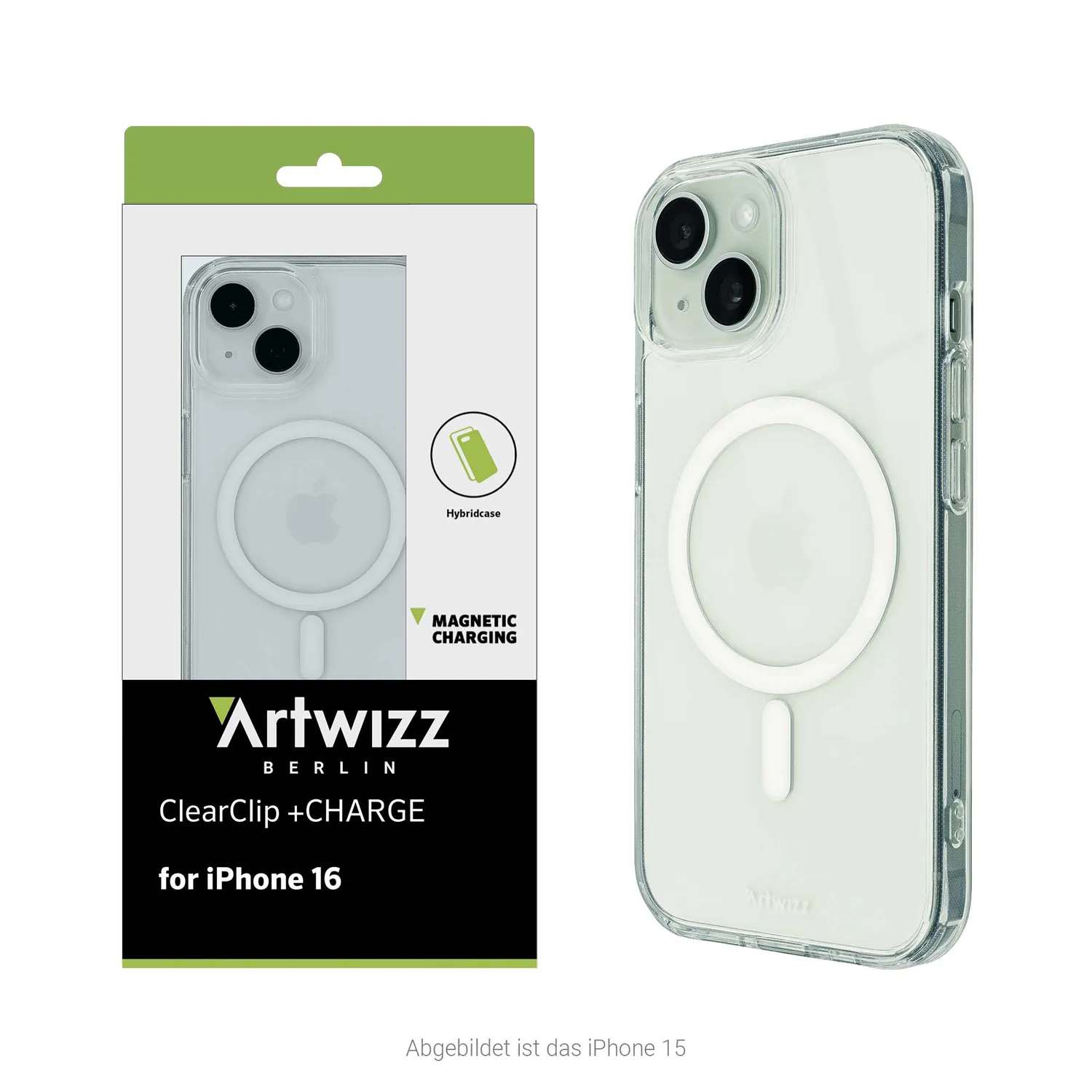 Artwizz ClearClip+Charge iPhone 16 Hülle transparent MagSafe