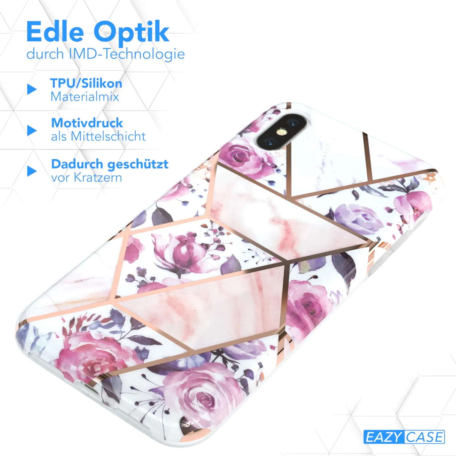 EAZY CASE iPhone X/XS Silikonhülle Blumen Rosé-Gold