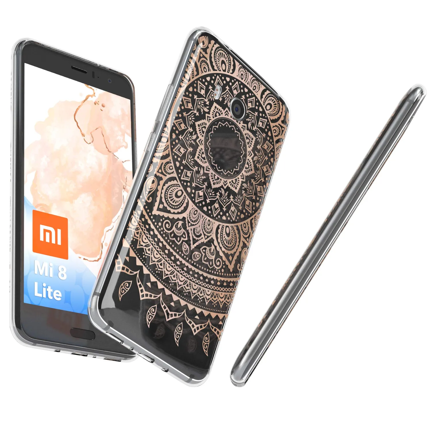 EAZY CASE Xiaomi Mi 8 Lite Silikonhülle Mandala Rosé-Gold