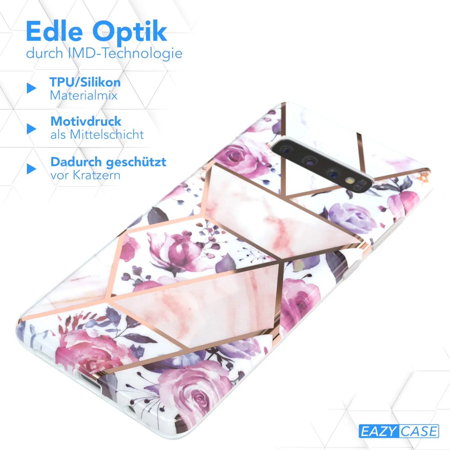 EAZY CASE Galaxy S10 Plus Silikonhülle Blumen Rosé-Gold Kameraschutz