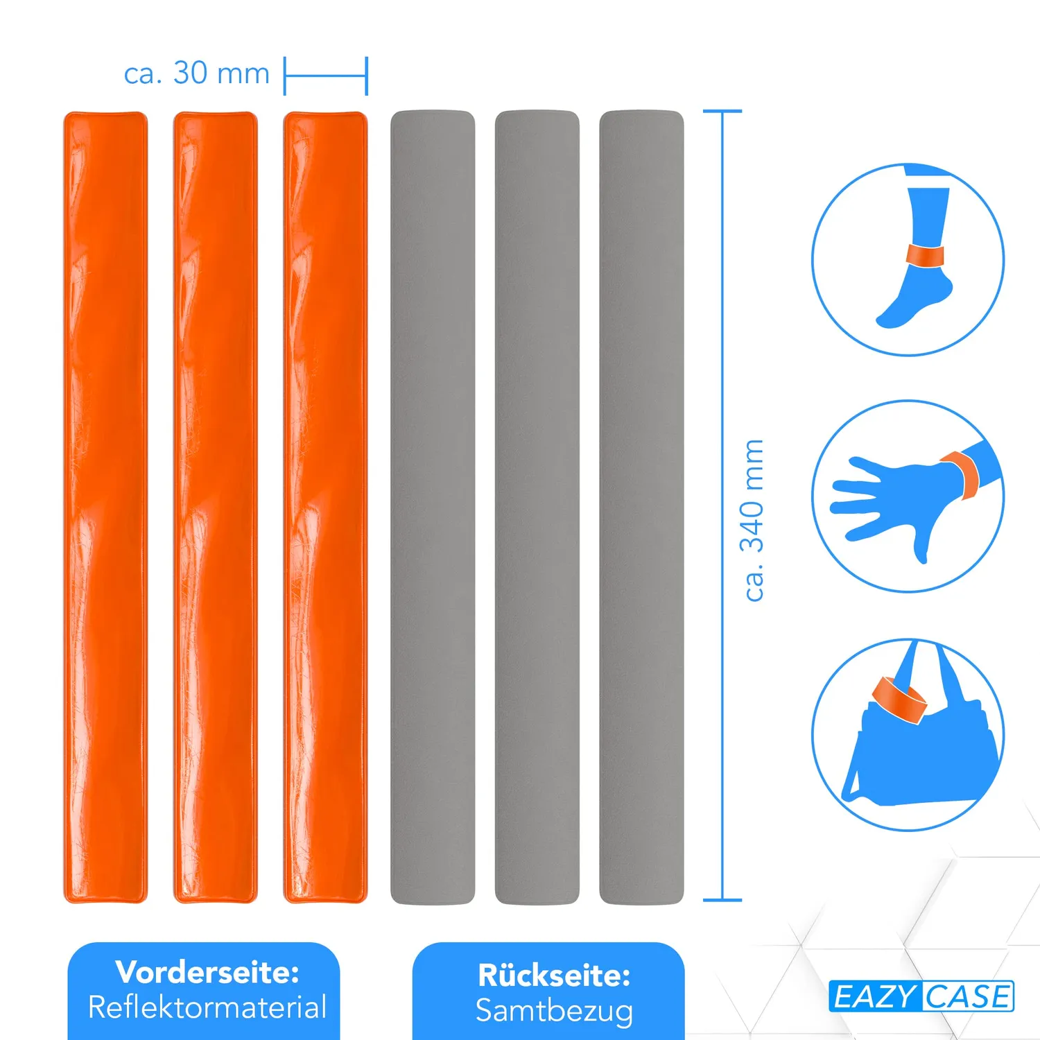 EAZY CASE Reflektor-Set 3in1 Neon Orange Weste+Bänder