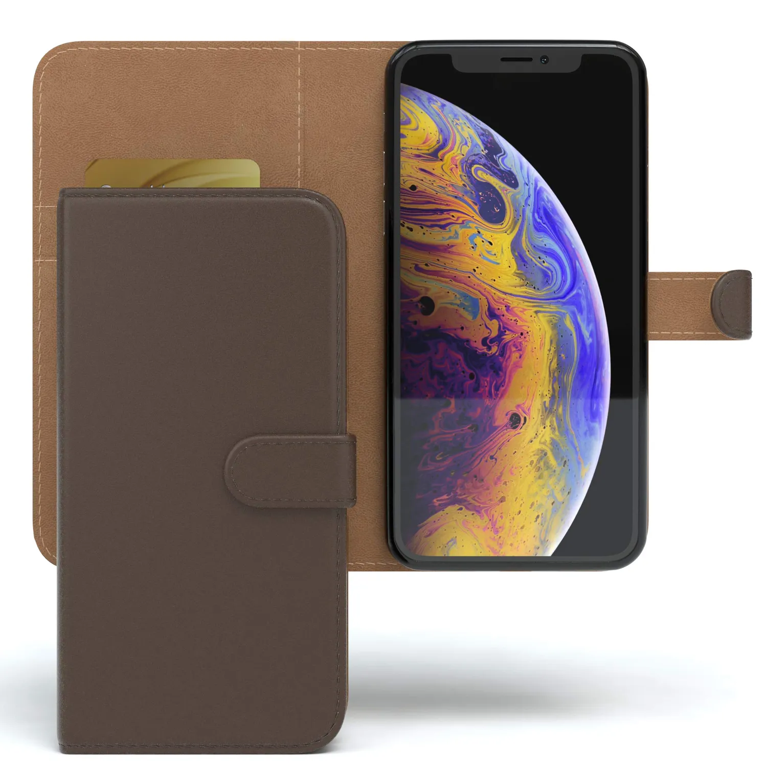 EAZY CASE Book iPhone X XS Klapphülle Braun