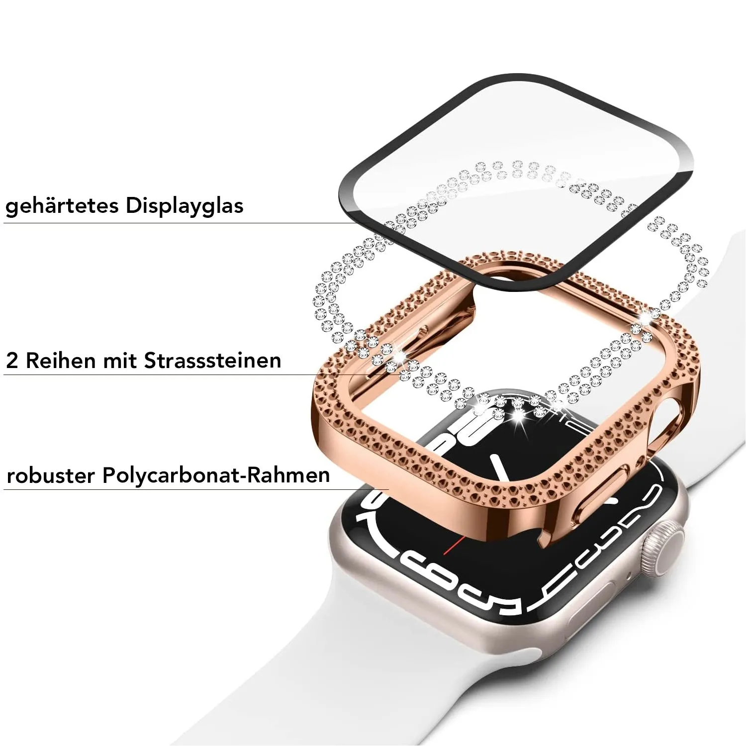 arktisband GLAMOUR Apple Watch Hülle Strass Gold 45mm