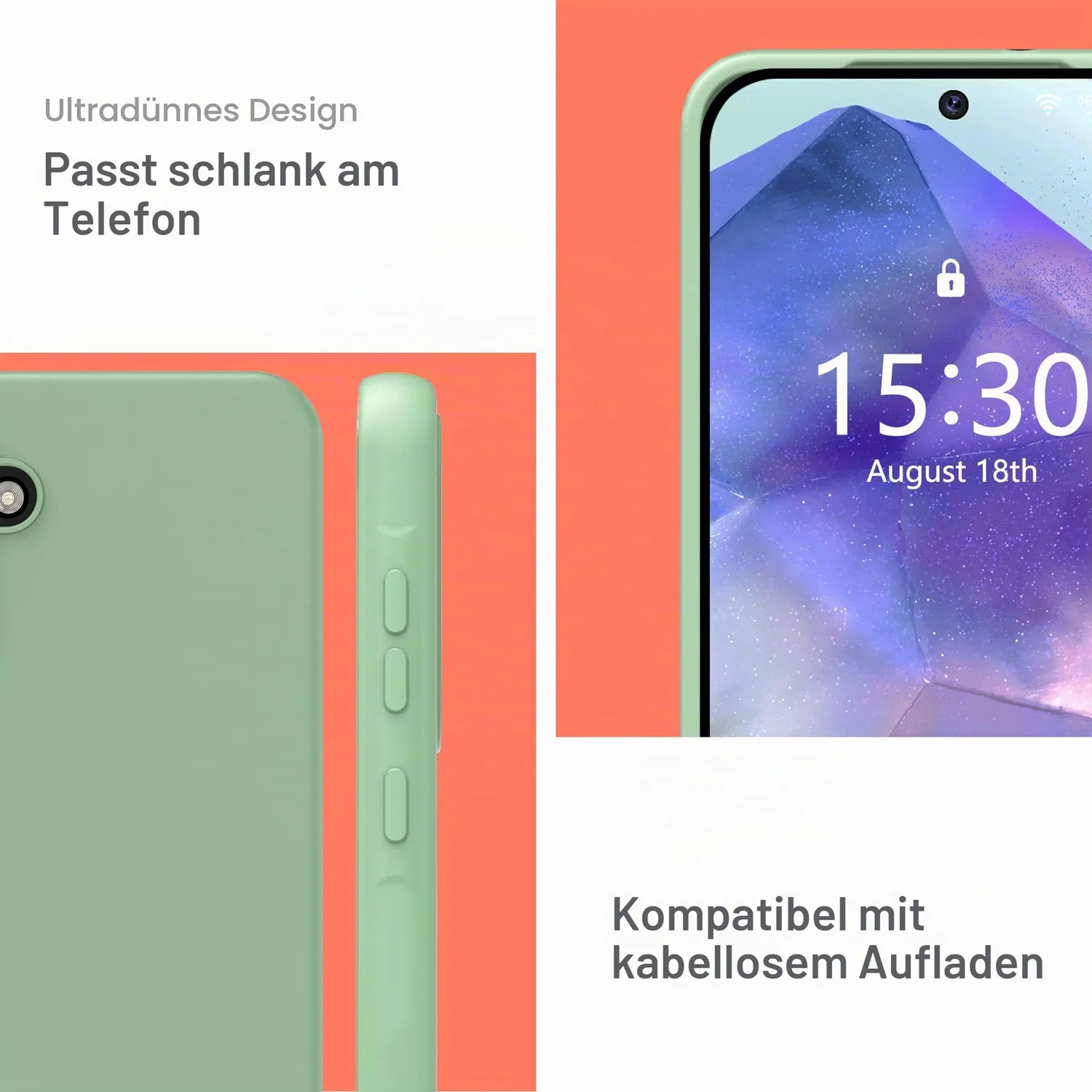 YATWIN Galaxy A55 Silikonhülle Mintgrün Soft-Touch