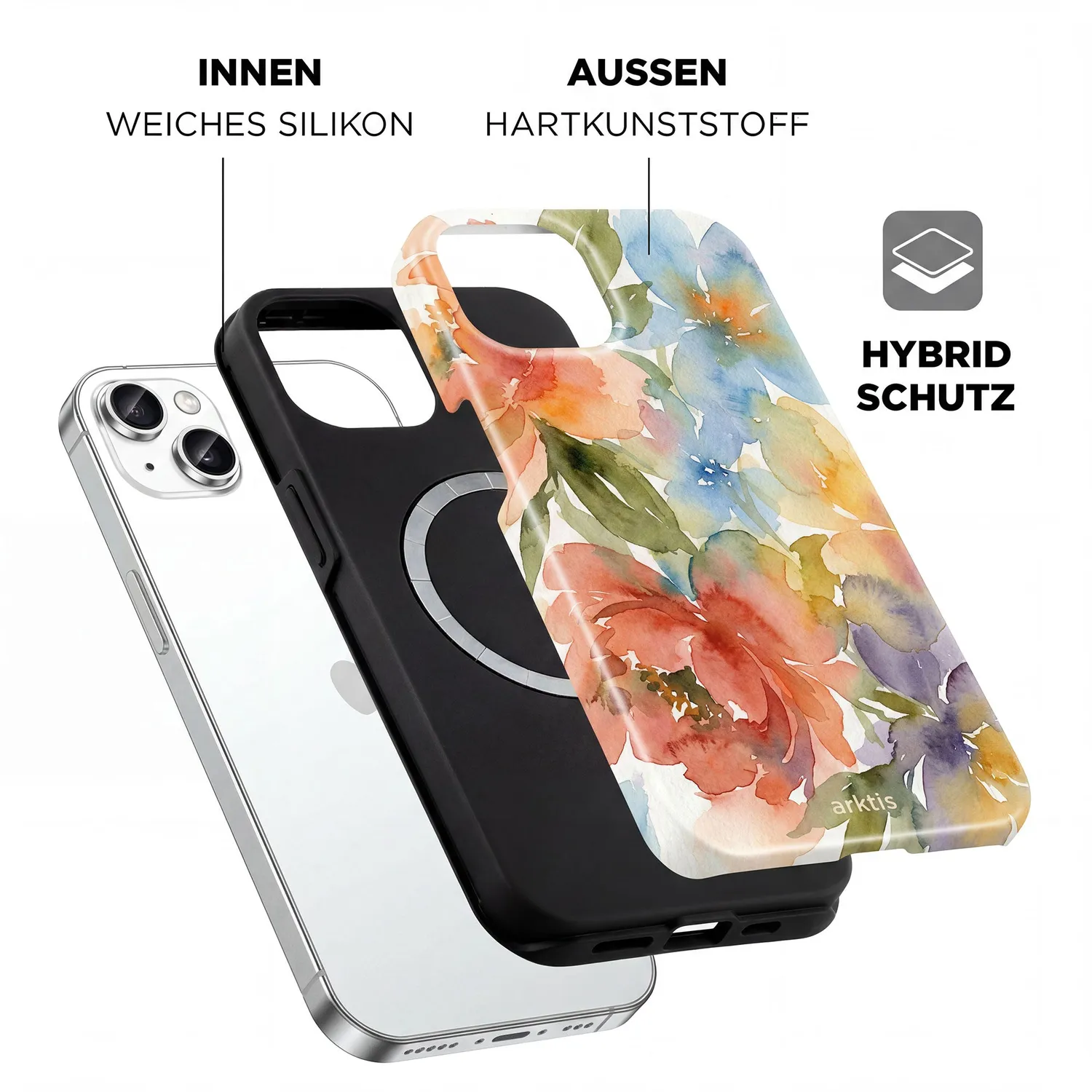 arktis Floral iPhone 15 Hülle MagSafe Blumen-Print