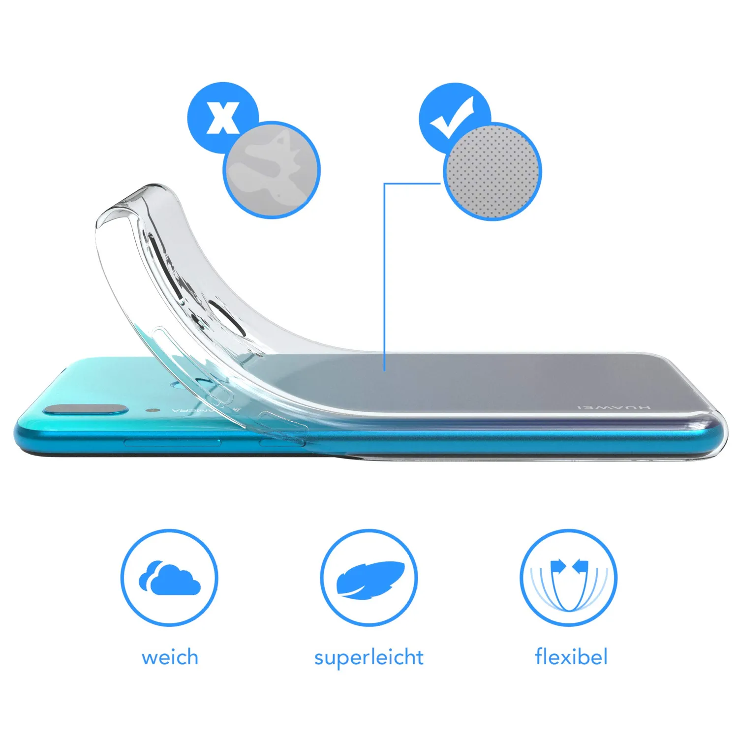 EAZY CASE Huawei Y7 Prime 2019 Silikonhülle Transparent 0,8mm