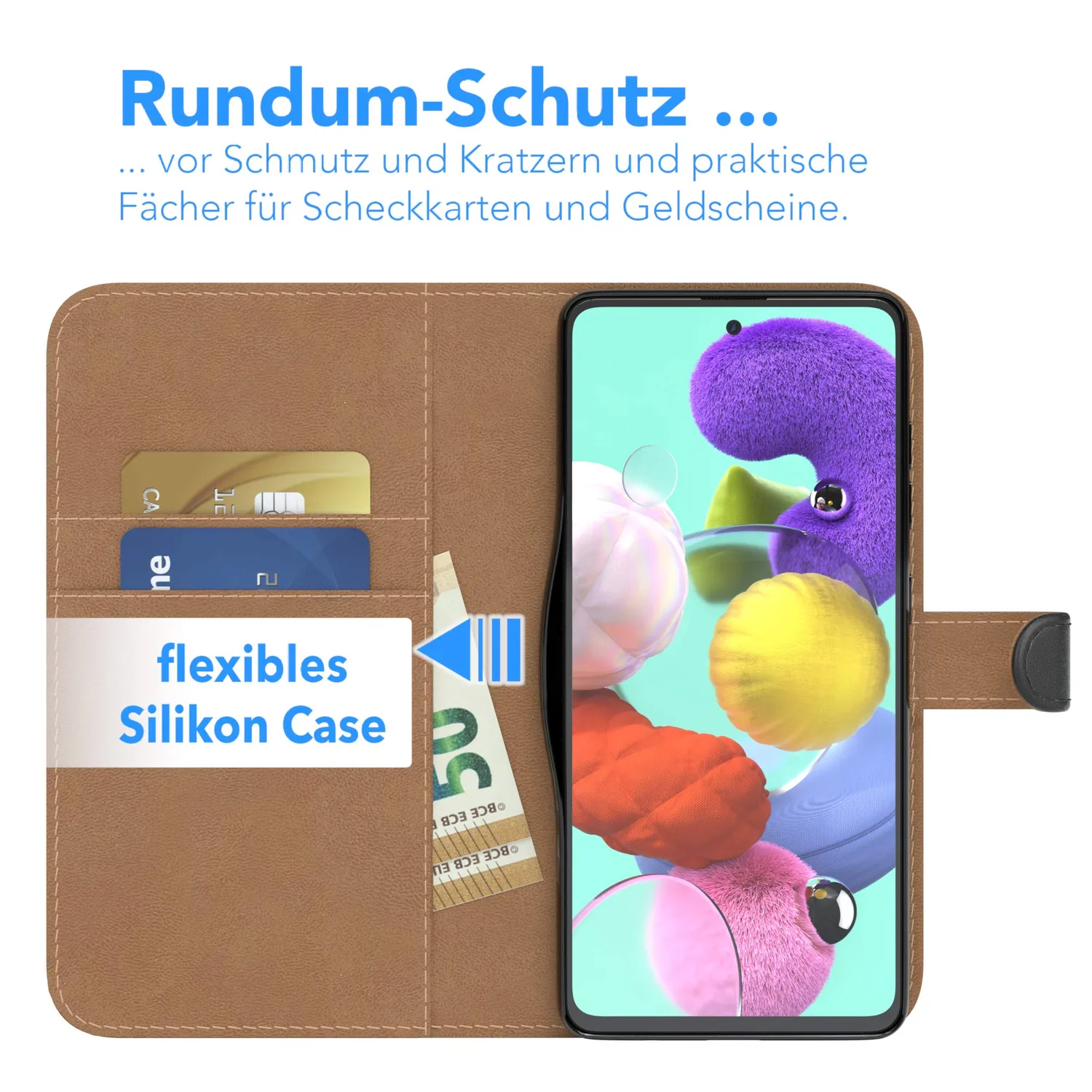EAZY CASE Galaxy A51 Klapphülle Schwarz Bookstyle