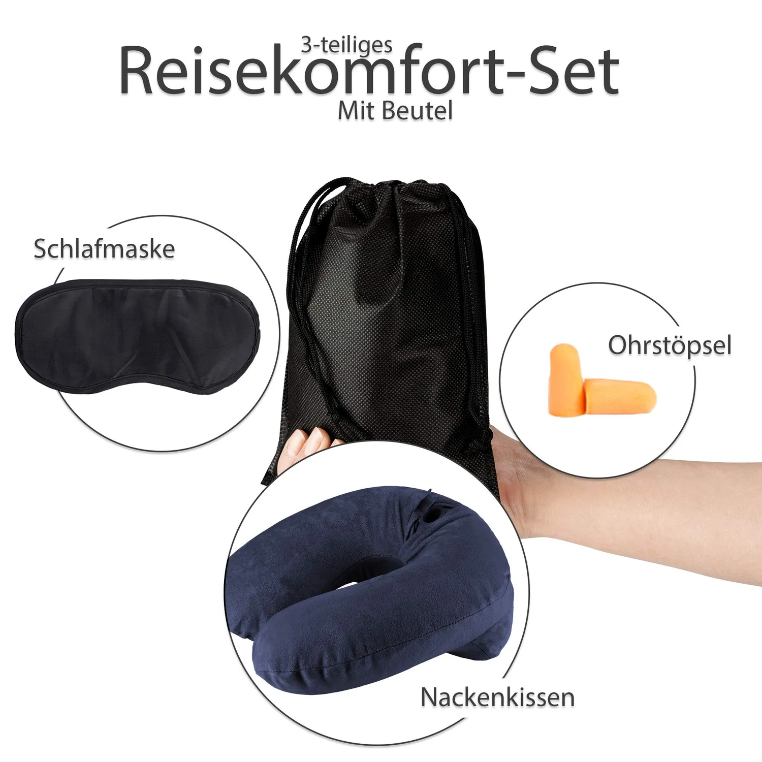 EAZY CASE Nackenkissen aufblasbar Dunkelblau im Set