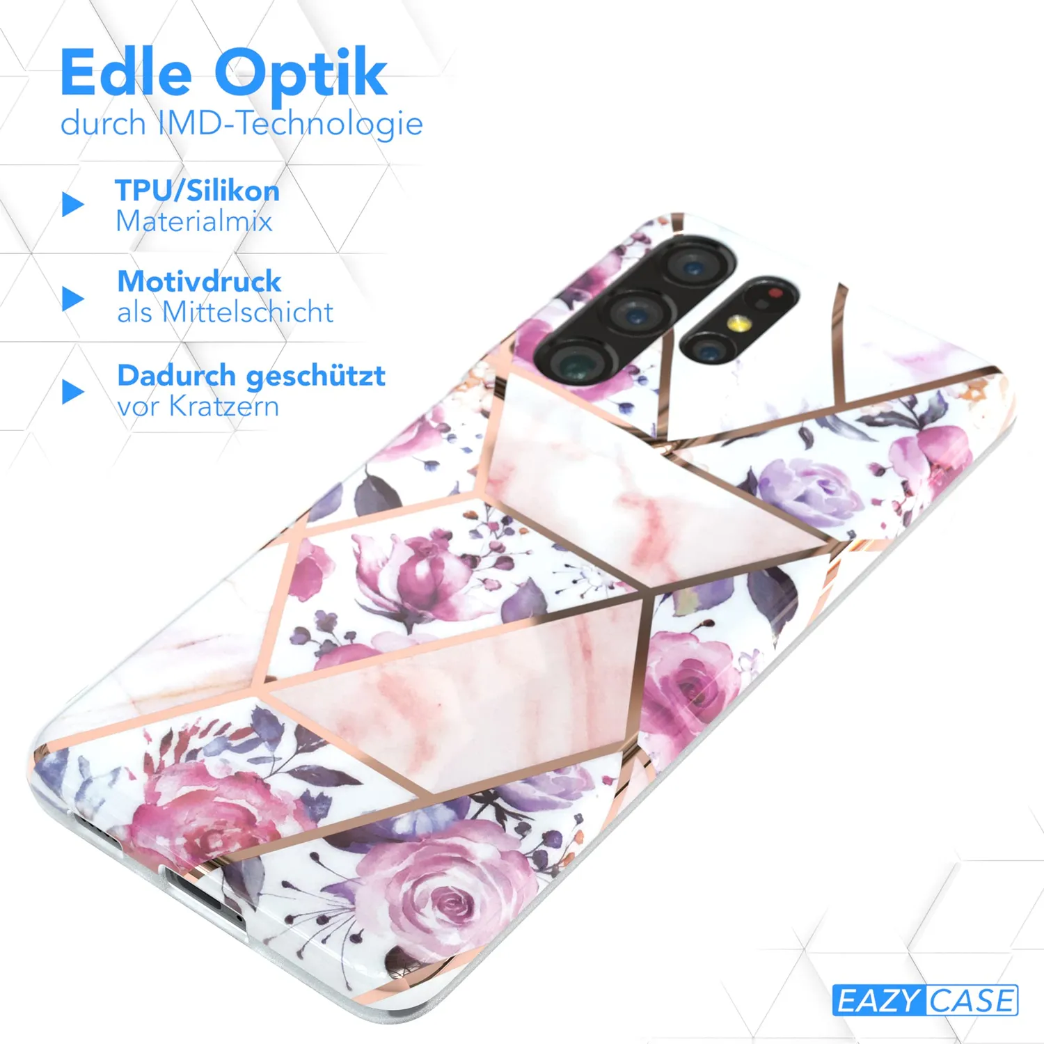 EAZY CASE Galaxy S21 Ultra Silikonhülle Blumen Rosé-Gold