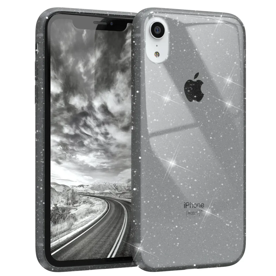 EAZY CASE iPhone XR Glitzerhülle transparent Anthrazit
