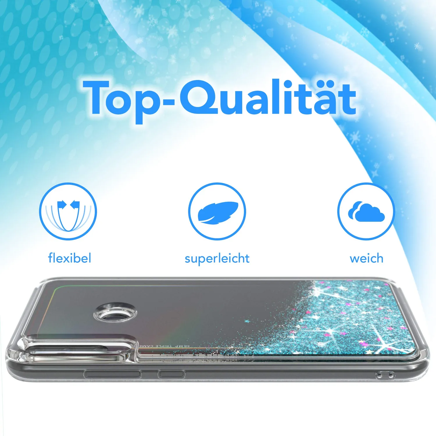 EAZY CASE Huawei P40 Lite E Glitzerhülle Liquid Blau