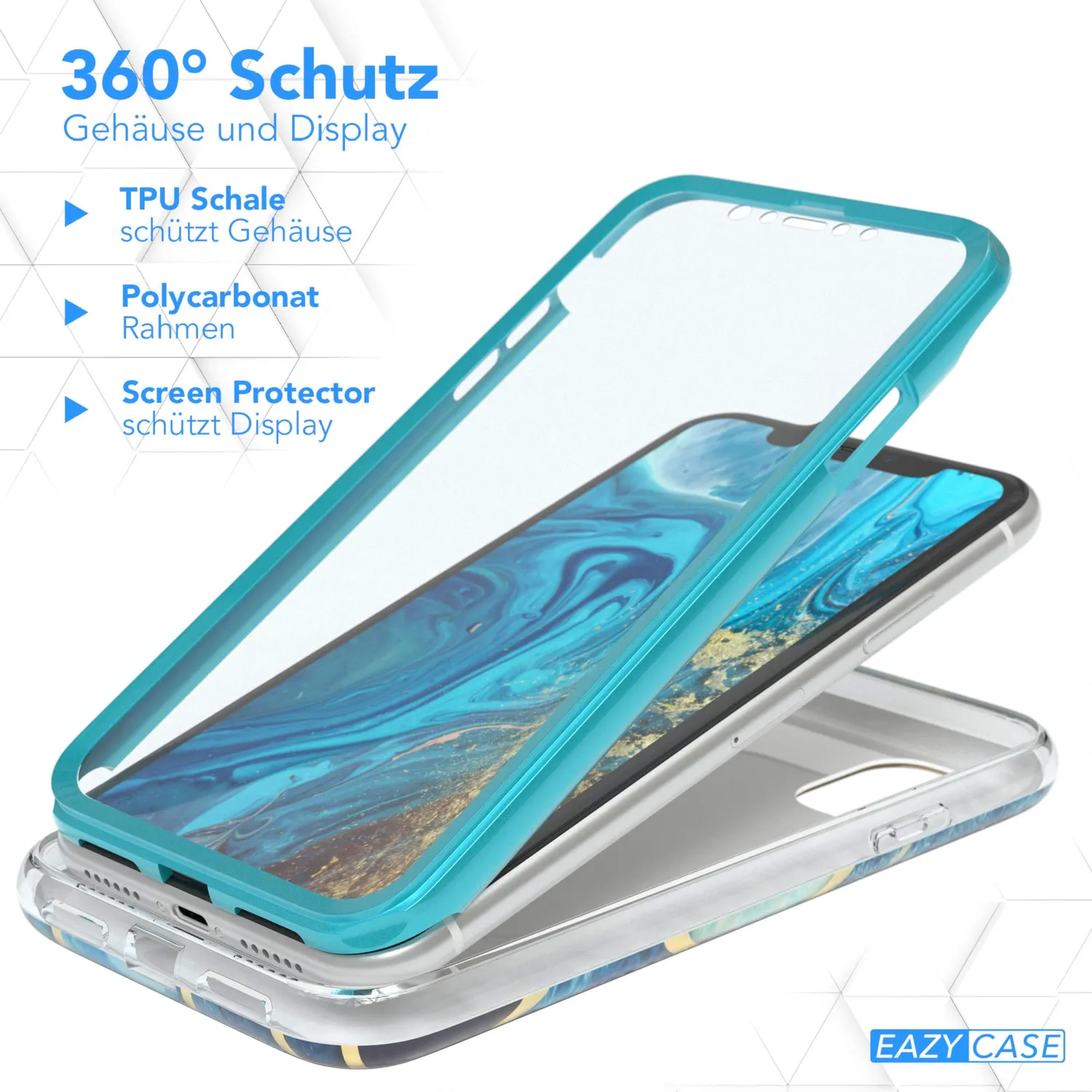 EAZY CASE iPhone 11 360 Grad Handyhülle Full Cover Blau