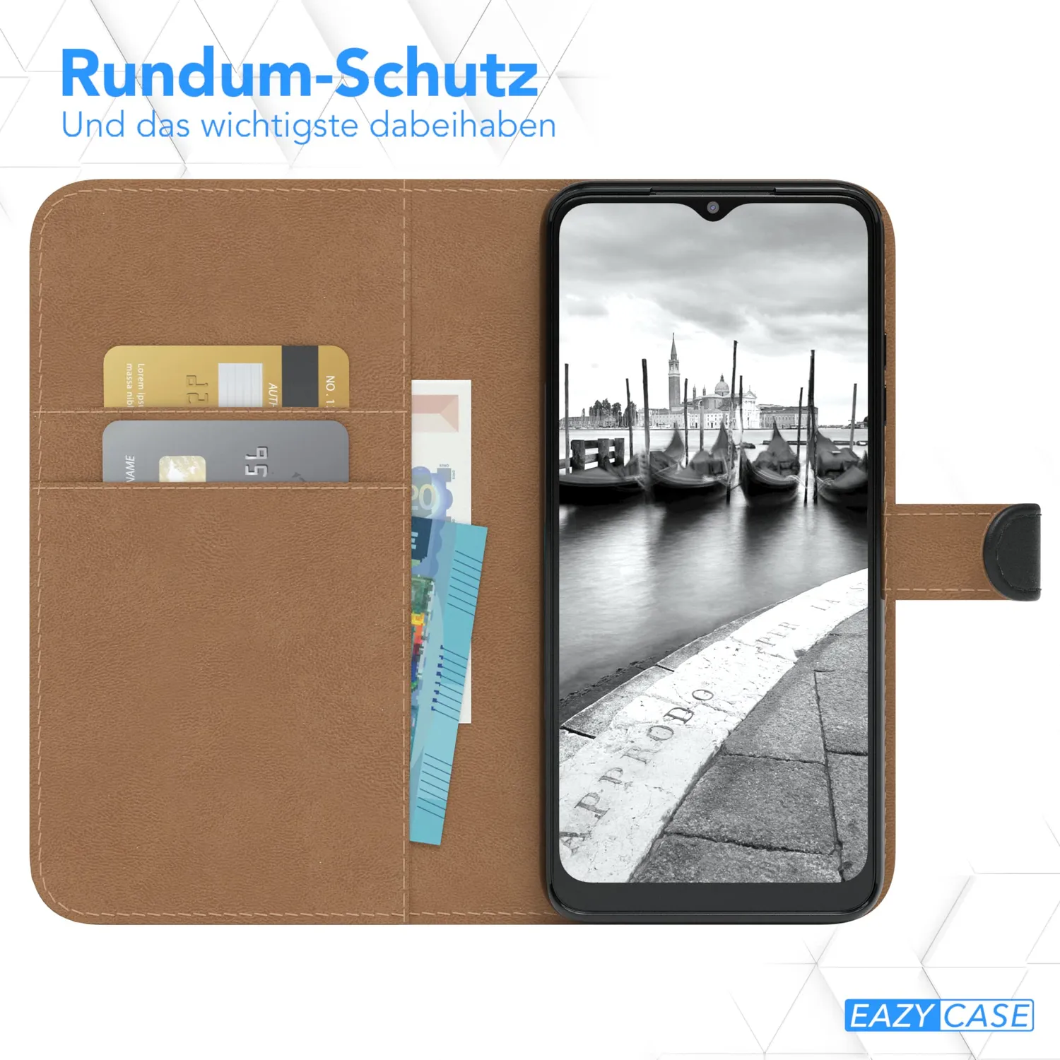 EAZY CASE Galaxy A22 5G Klapphülle Book-Schwarz Leder