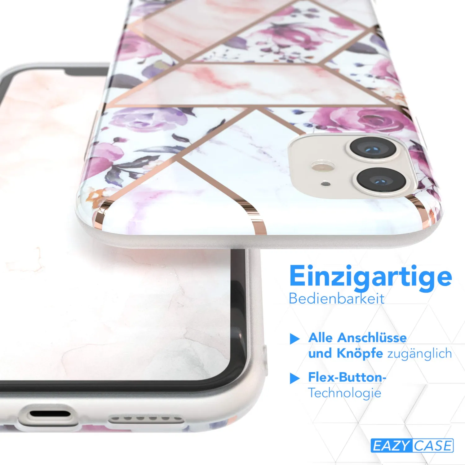 EAZY CASE iPhone 11 Silikonhülle Blumen Rosé-Gold