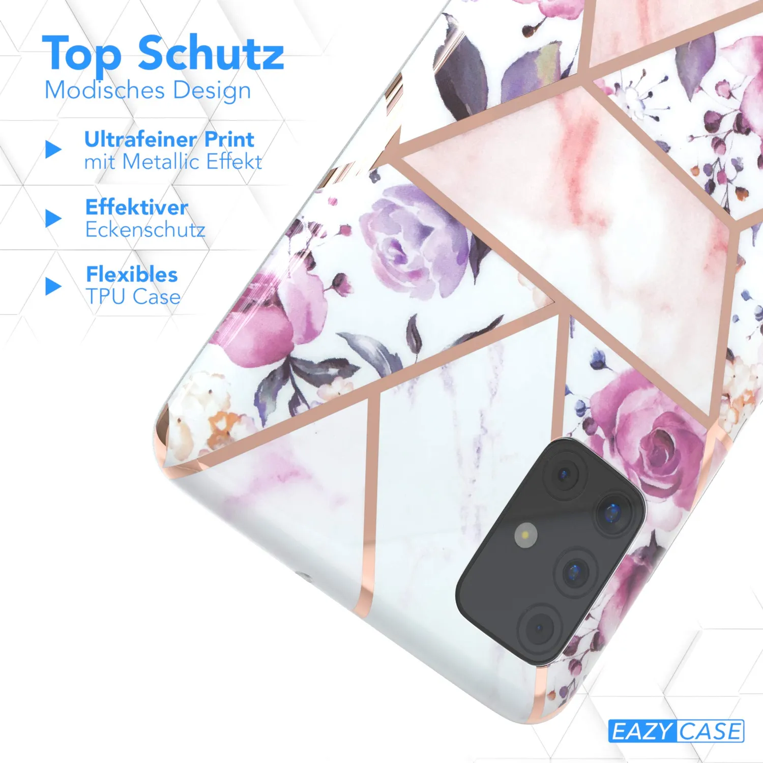 EAZY CASE Galaxy A51 Silikonhülle Blumen Rosé-Gold slim