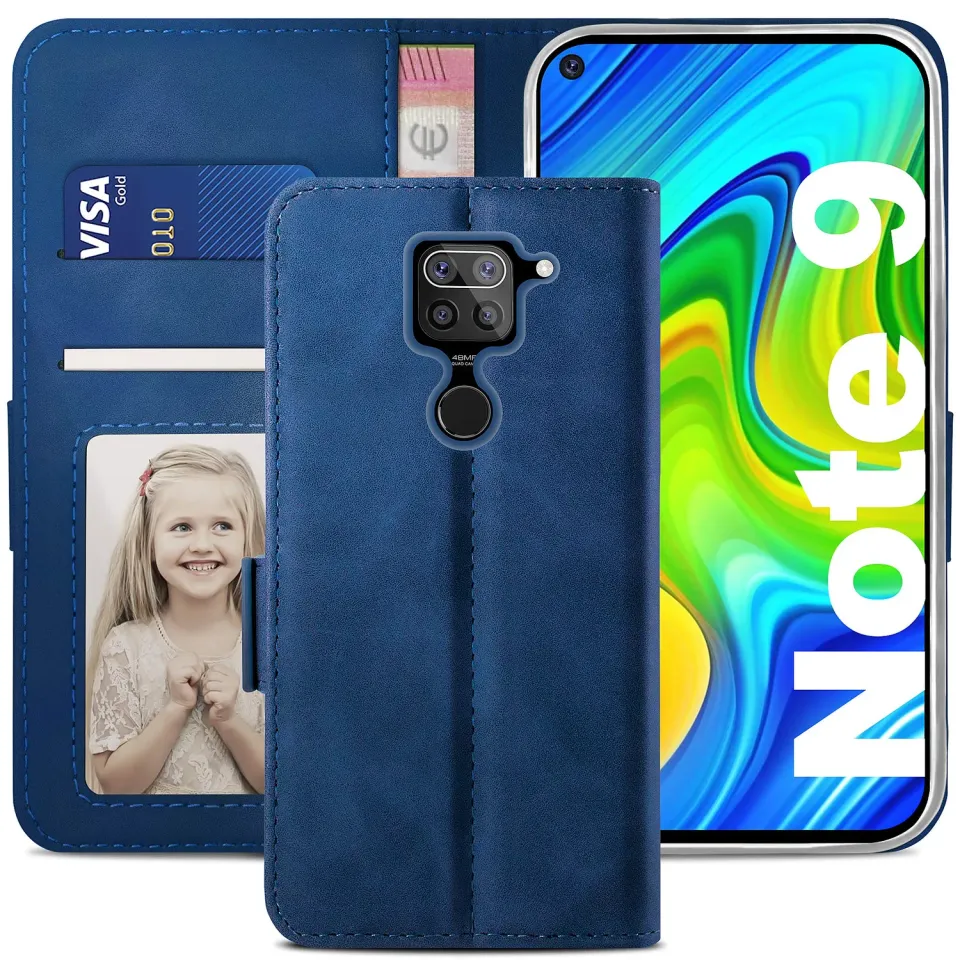 YATWIN Xiaomi Redmi Note 9 Klapphülle Leder Blau RFID