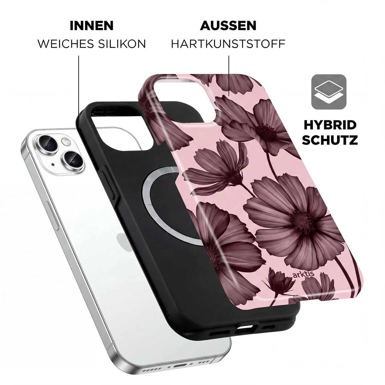 arktis Bloom iPhone 14 Hülle mit MagSafe Print