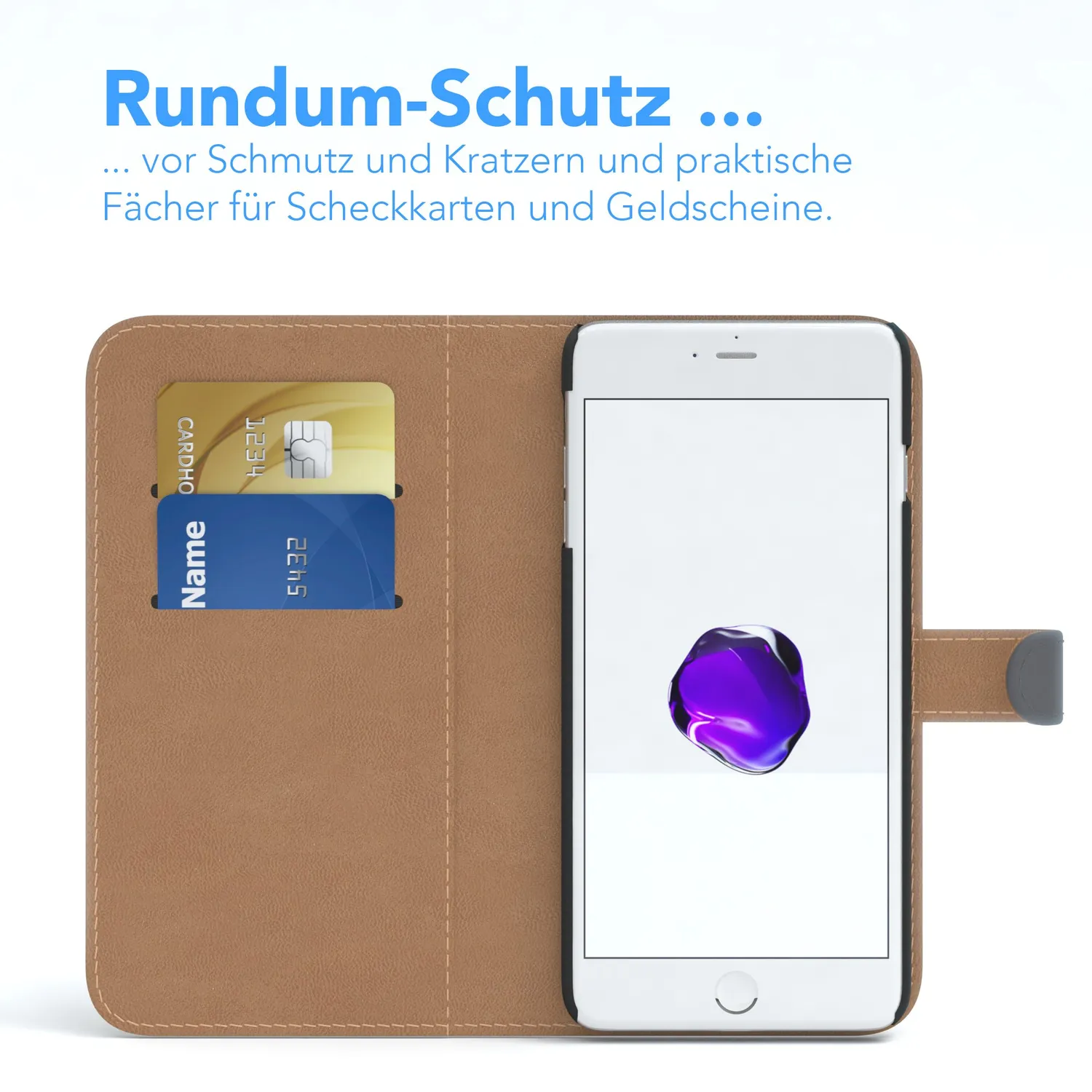 EAZY CASE iPhone 7 Plus 8 Plus Klapphülle Anthrazit Book