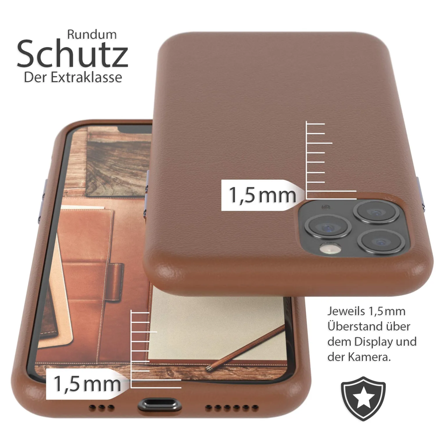 EAZY CASE iPhone 11 Pro Kunstlederhülle Braun Kameraschutz
