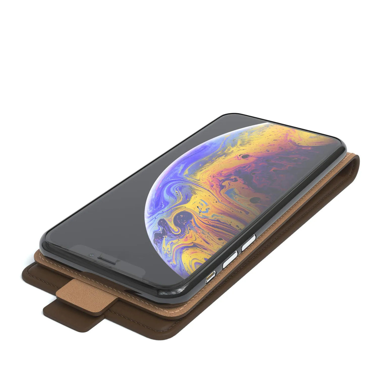 EAZY CASE iPhone X XS Flipcover Braun Kunstleder
