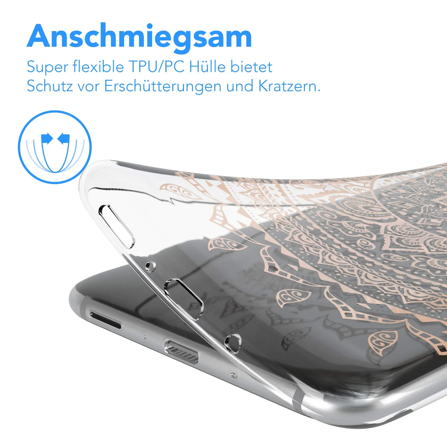 EAZY CASE Xiaomi Mi 8 Lite Silikonhülle Mandala Rosé-Gold