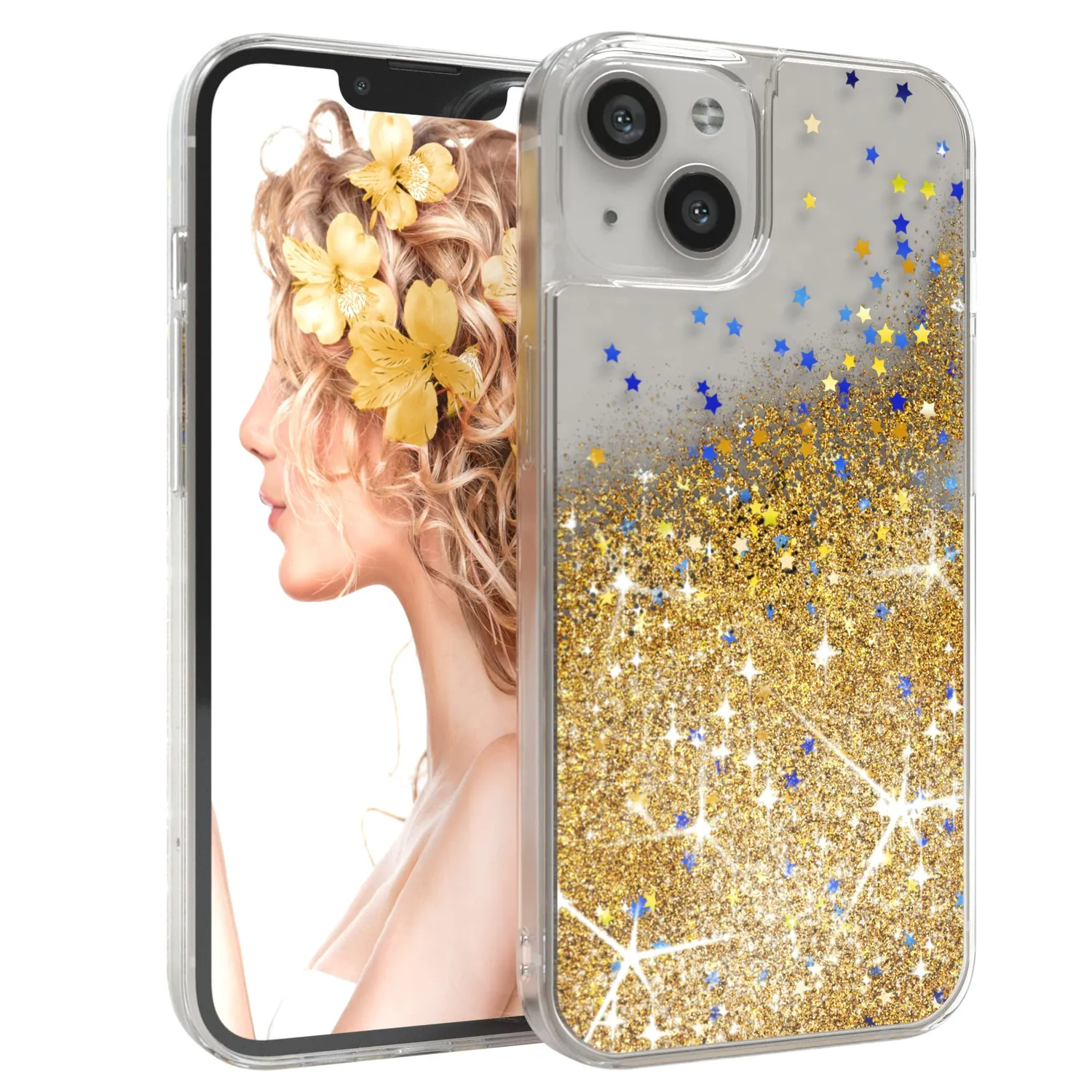 EAZY CASE iPhone 13 Glitzerhülle Liquid Blau Transparent