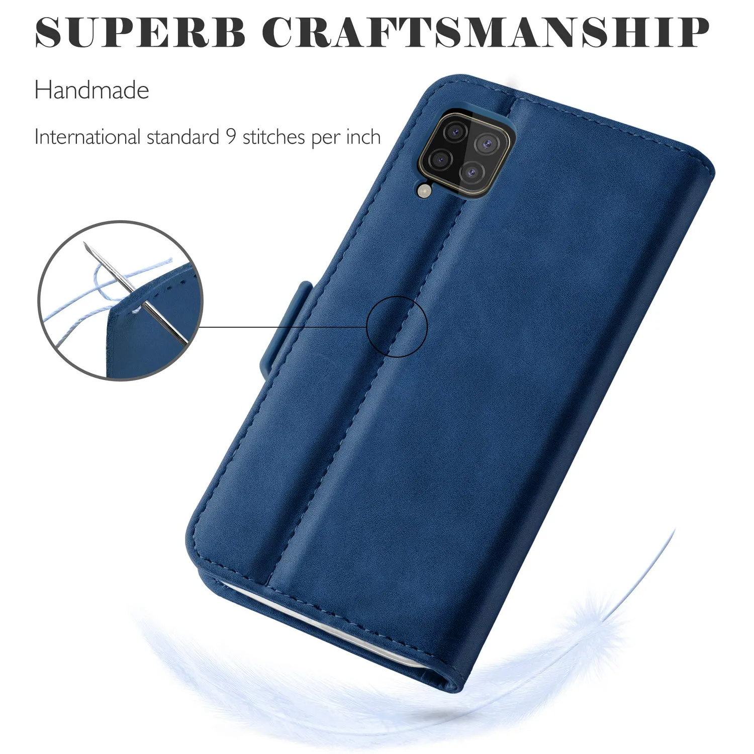 YATWIN Huawei P40 Lite 4G Klapphülle Blau mit Glas