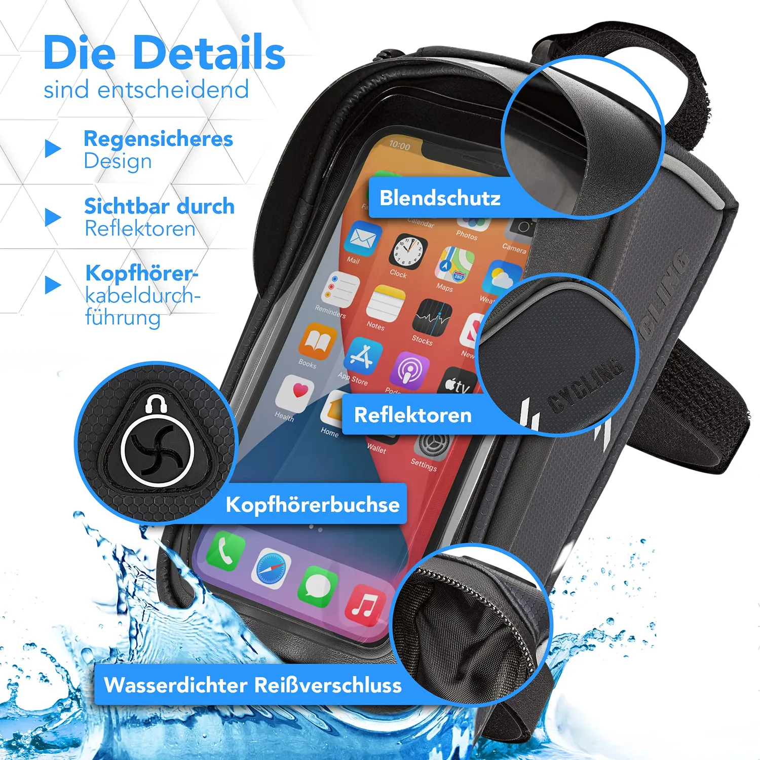 EAZY CASE Fahrrad Rahmentasche wasserfest Touchscreen 6,4 Zoll